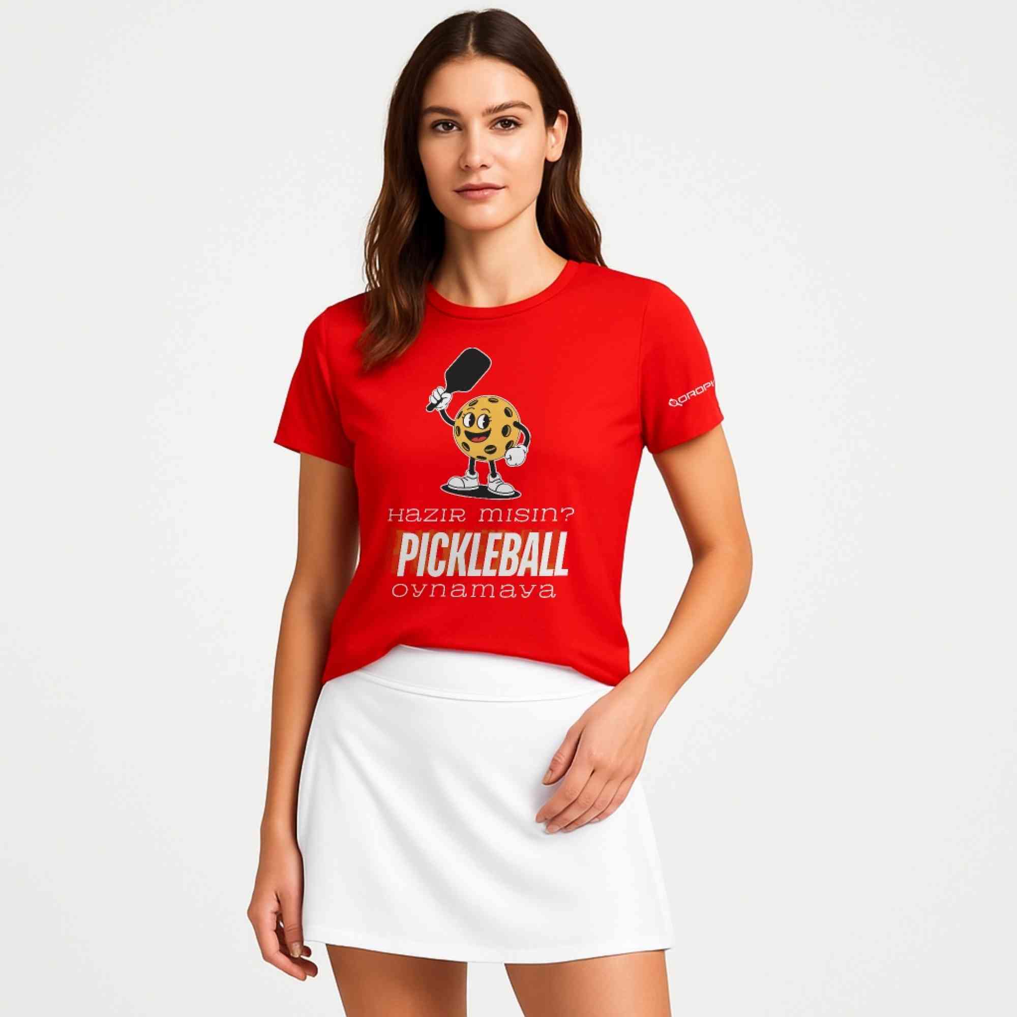 Dropick "Hazır Mısın Pickleball Oynamaya?" Unisex Kırmızı Pickleball Tişört - Yetişkin - 3