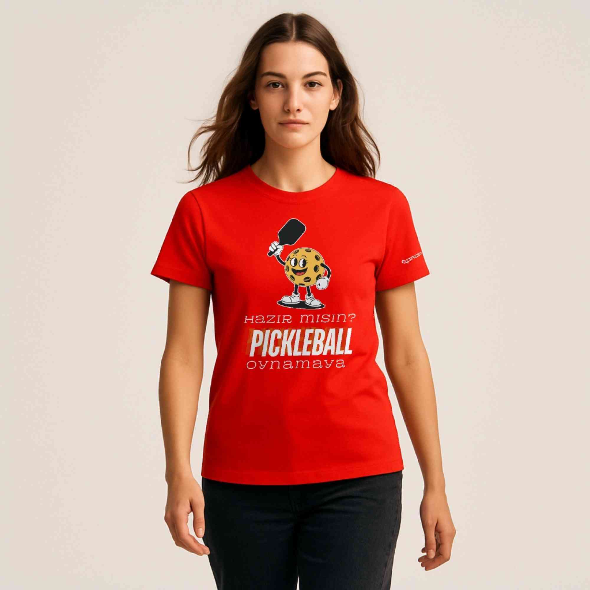 Dropick "Hazır Mısın Pickleball Oynamaya?" Unisex Kırmızı Pickleball Tişört - Yetişkin - 5
