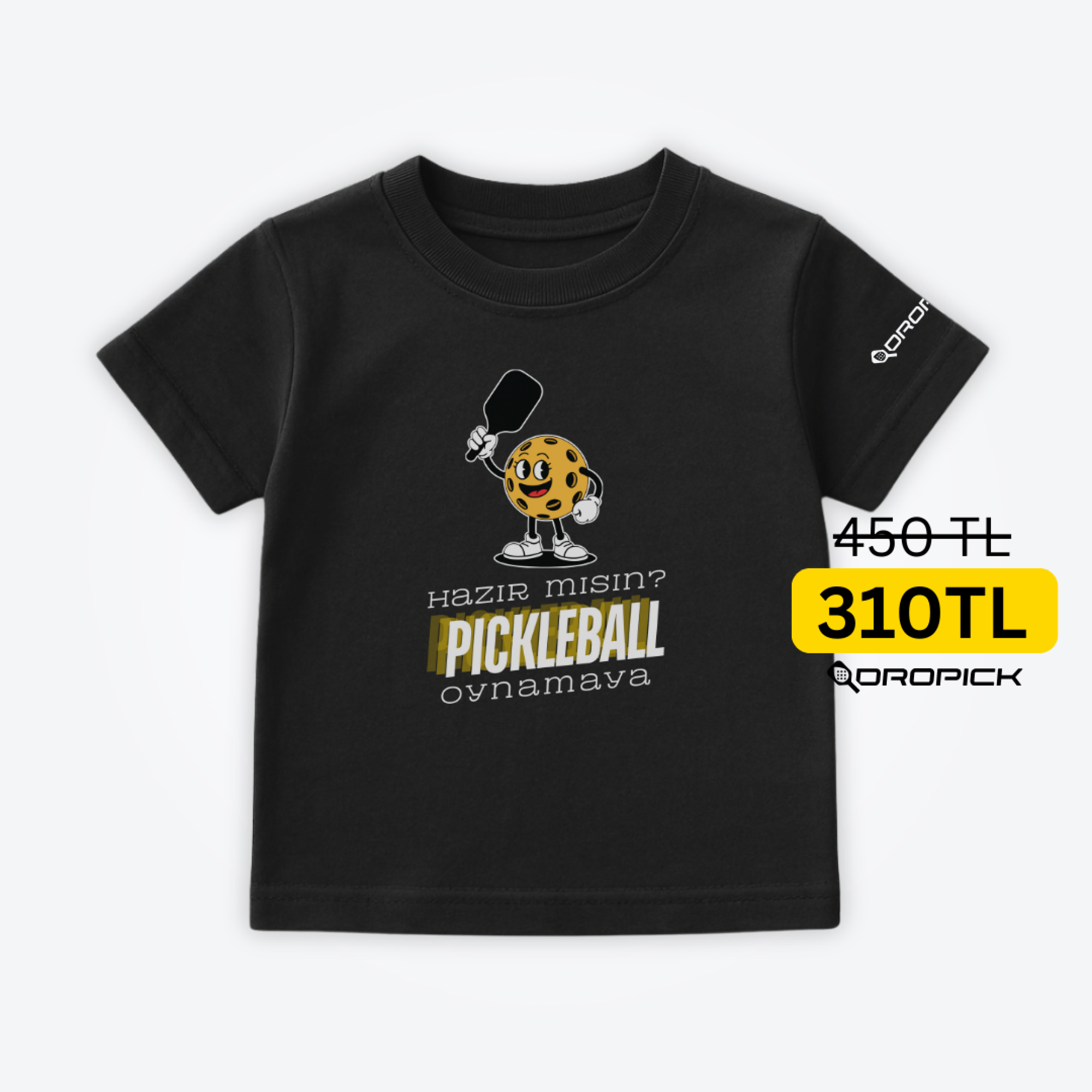 Dropick "Hazır Mısın Pickleball Oynamaya?" Unisex Siyah Pickleball Tişört - Çocuk