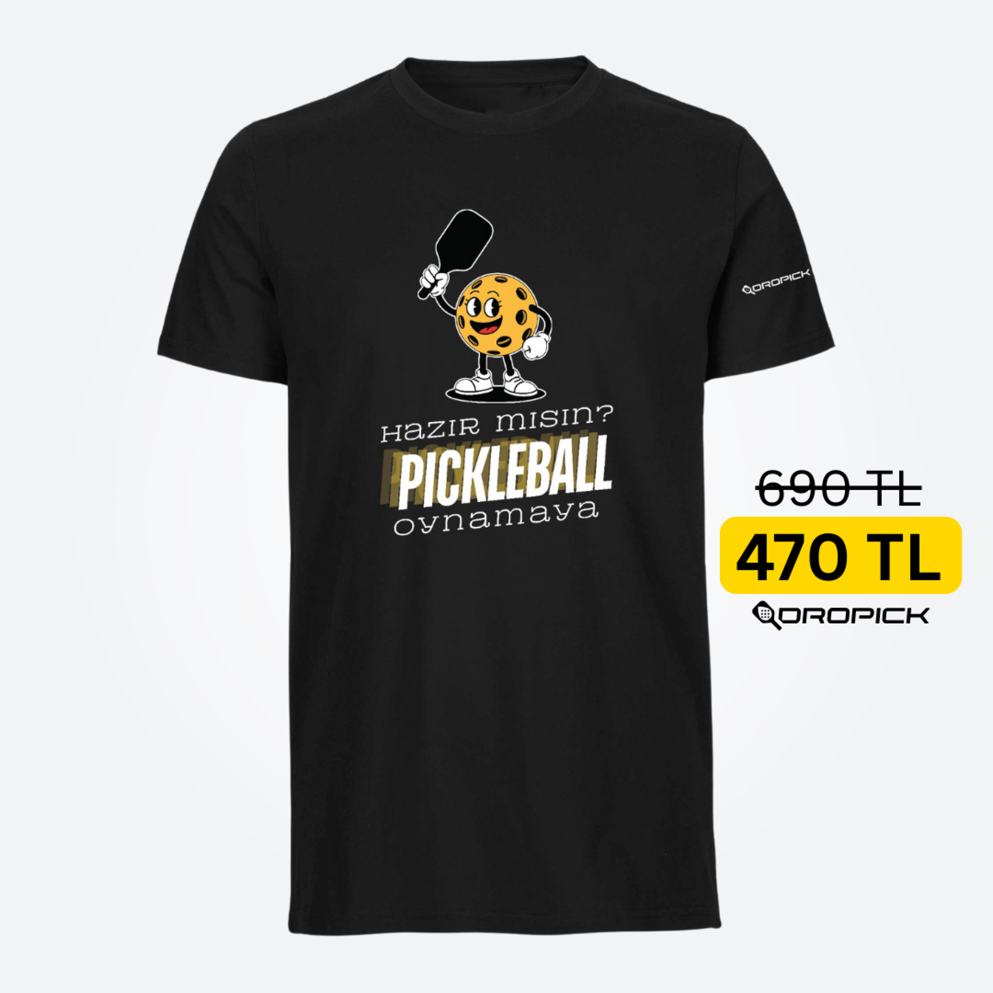 Dropick "Hazır Mısın Pickleball Oynamaya?" Unisex Siyah Pickleball Tişört - Yetişkin