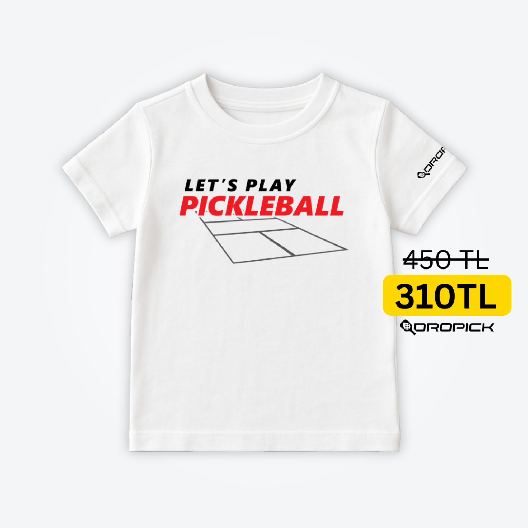 Dropick "Let’s Play Pickleball" Unisex Pickleball Tişörtü Beyaz - Çocuk