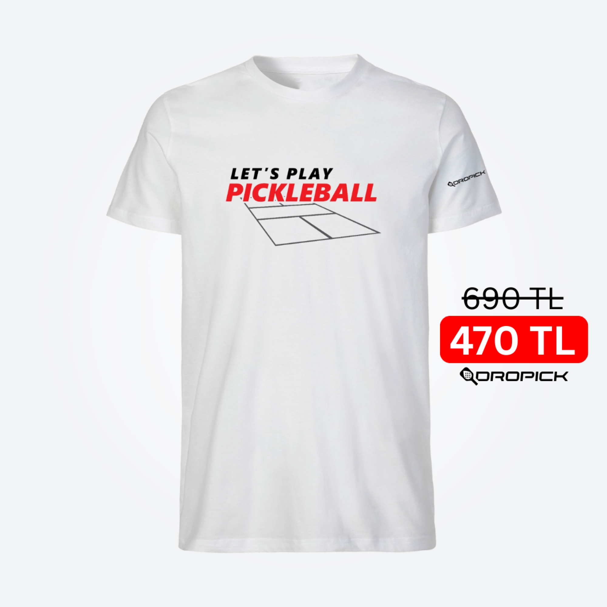 Dropick "Let’s Play Pickleball" Unisex Pickleball Tişörtü Beyaz - Yetişkin