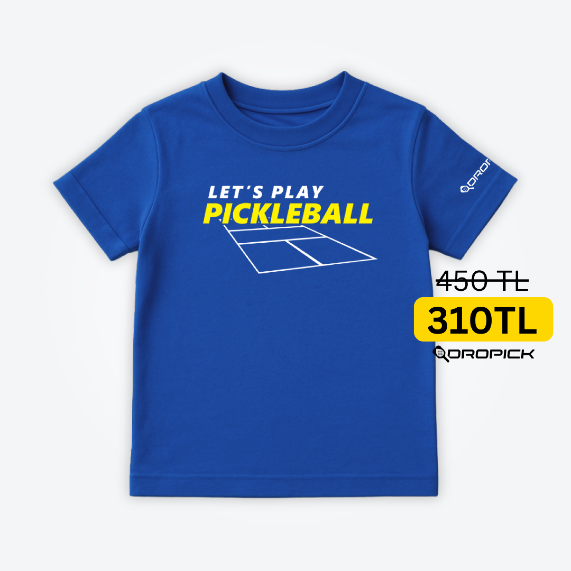 Dropick "Let’s Play Pickleball" Unisex Pickleball Tişörtü Mavi - Çocuk