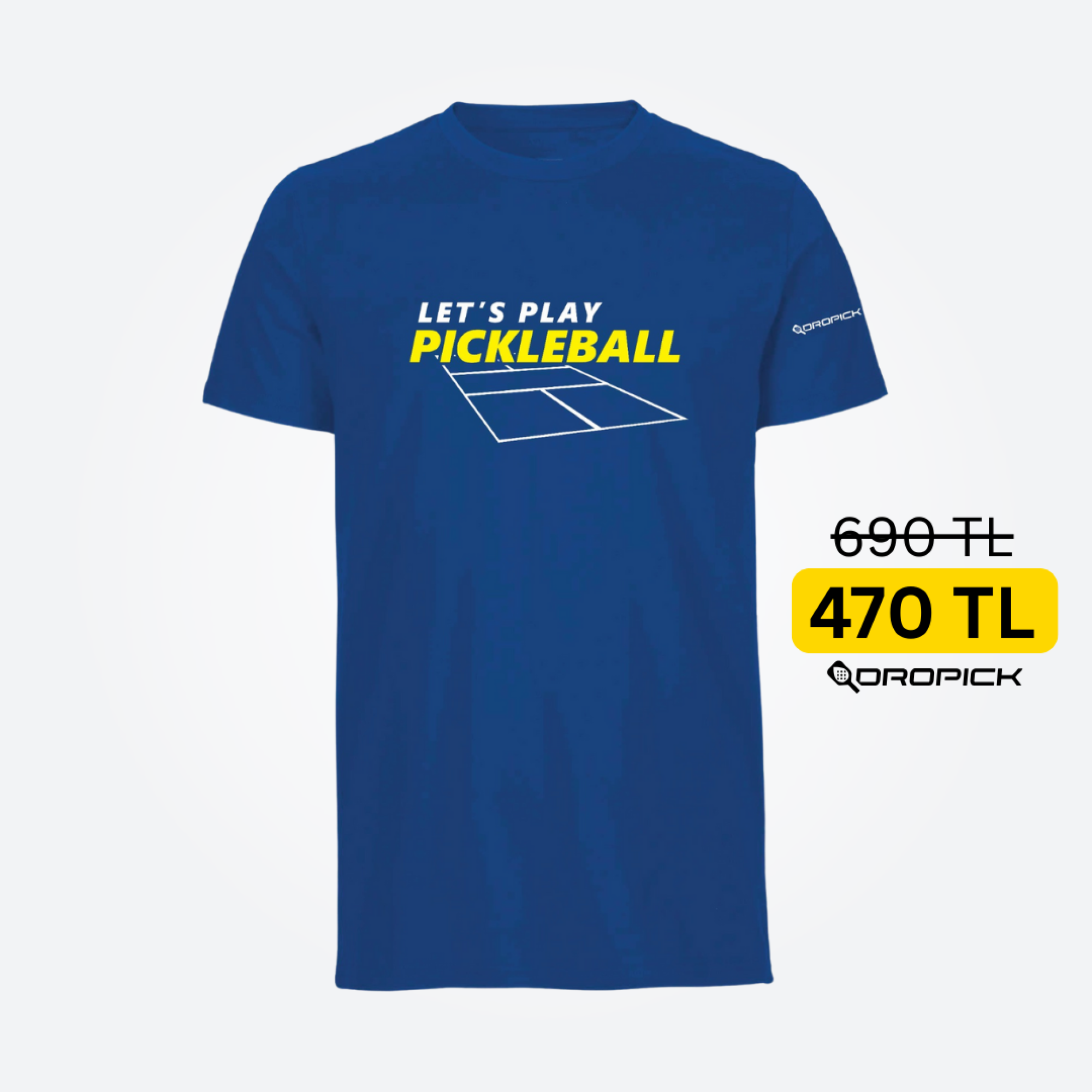 Dropick "Let’s Play Pickleball" Unisex Pickleball Tişörtü Mavi - Yetişkin