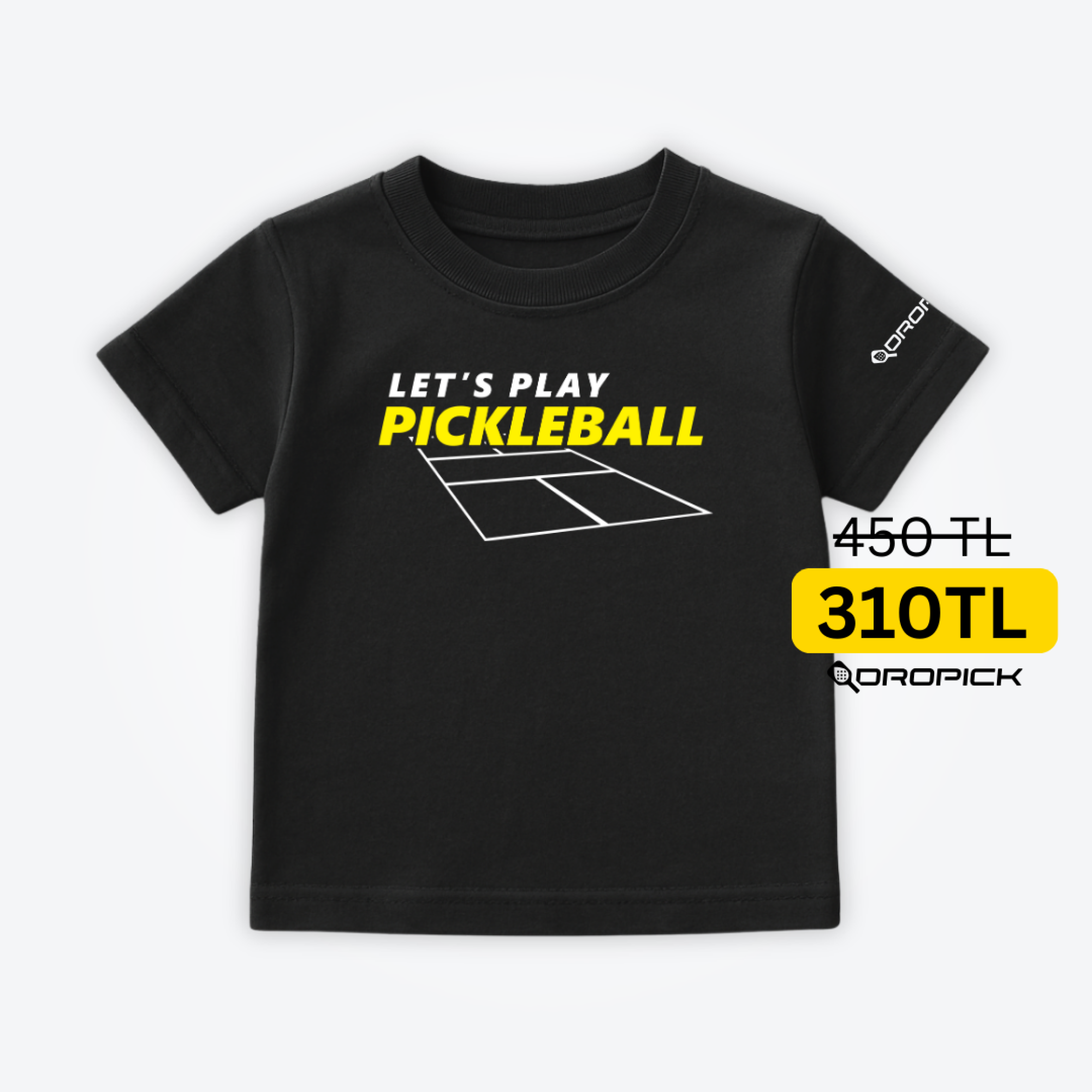 Dropick "Let’s Play Pickleball" Unisex Pickleball Tişörtü Siyah - Çocuk
