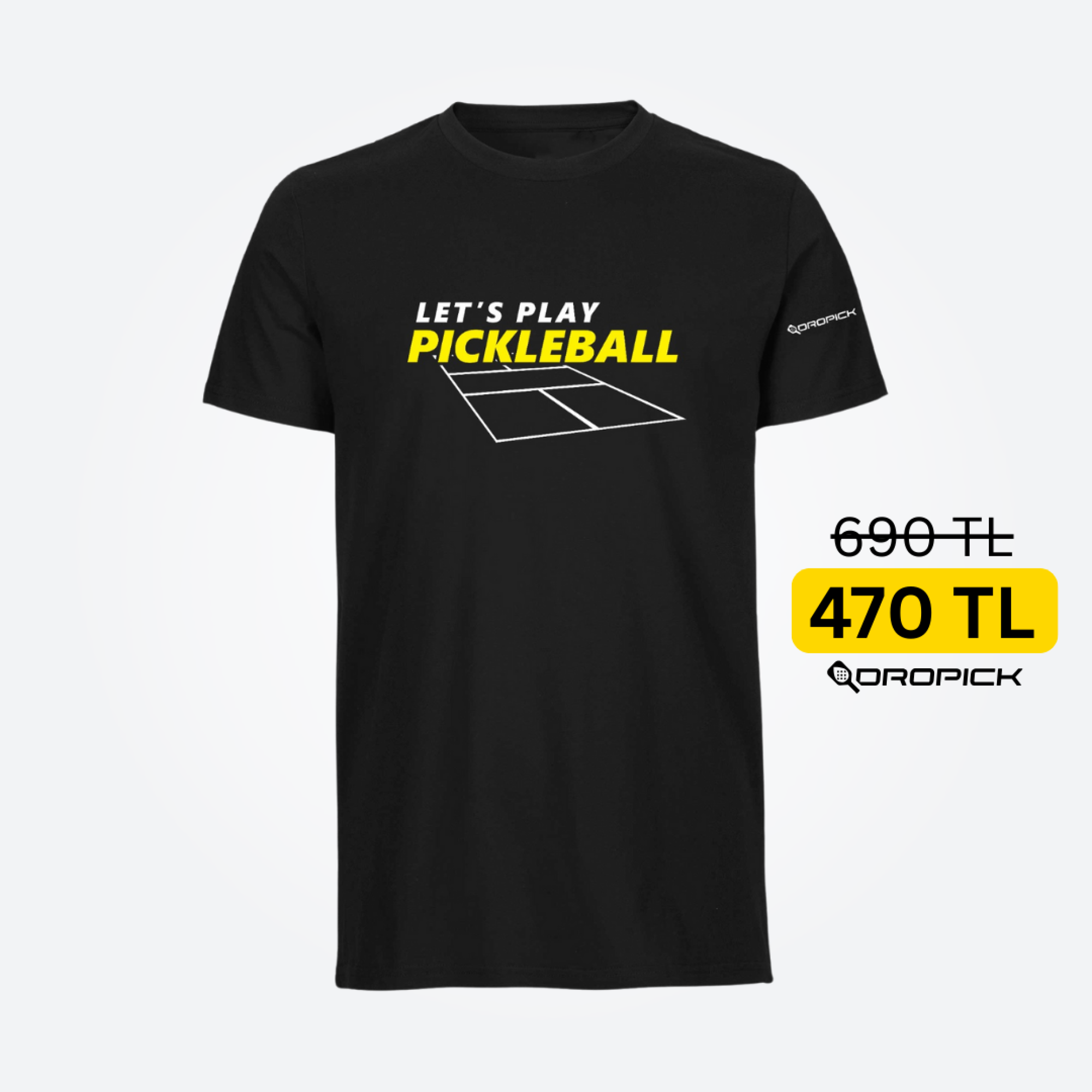 Dropick "Let’s Play Pickleball" Unisex Pickleball Tişörtü Siyah - Yetişkin