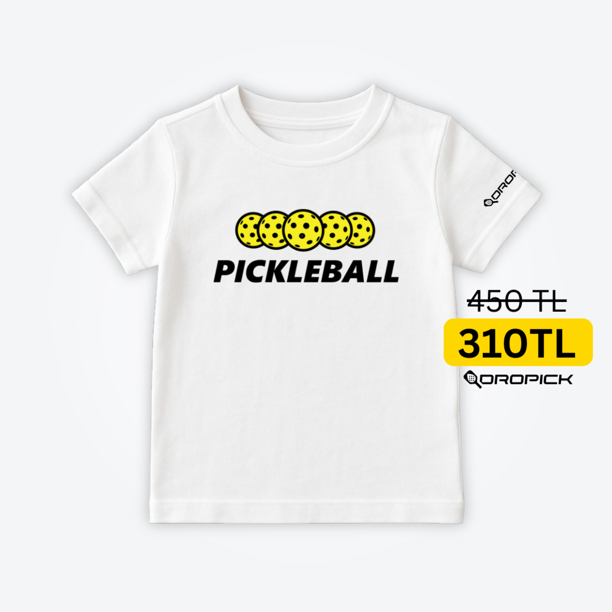Dropick "Pickleball Balls" Unisex Pickleball Tişörtü Beyaz - Çocuk