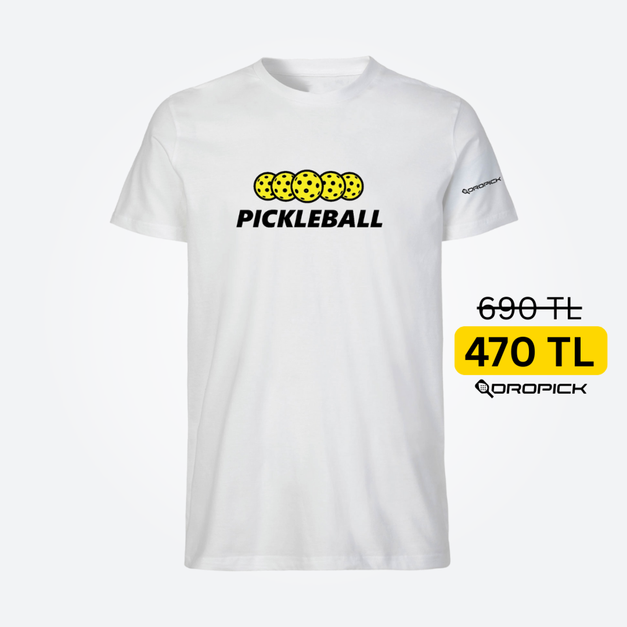 Dropick "Pickleball Balls" Unisex Pickleball Tişörtü Beyaz - Yetişkin