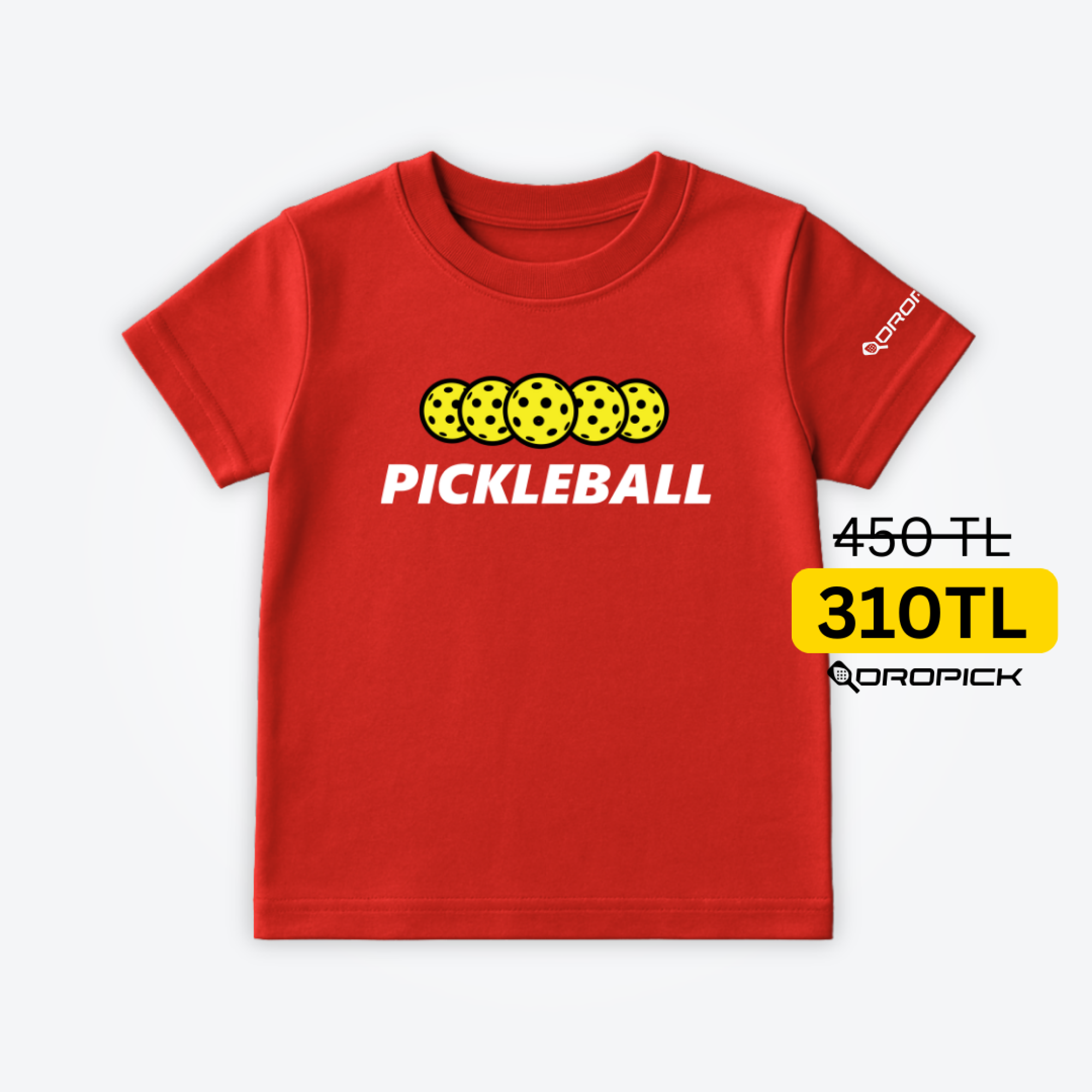 Dropick "Pickleball Balls" Unisex Pickleball Tişörtü Kırmızı - Çocuk