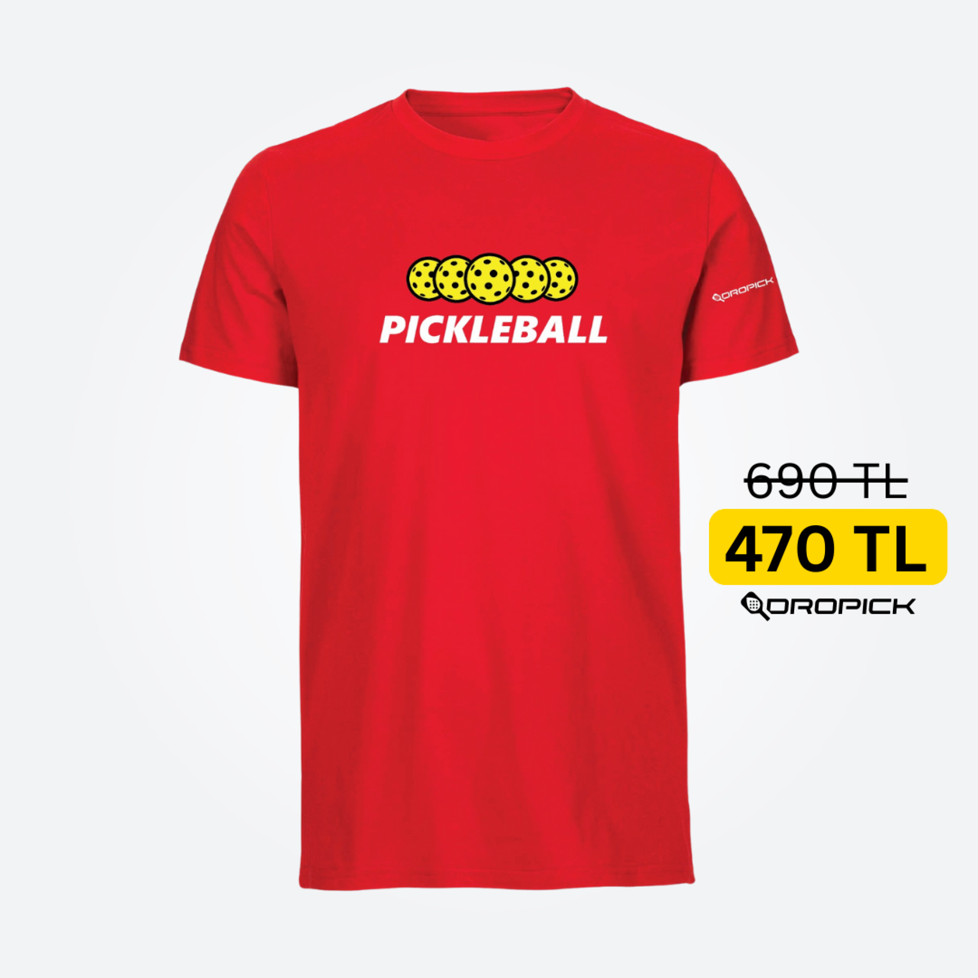 Dropick "Pickleball Balls" Unisex Pickleball Tişörtü Kırmızı - Yetişkin