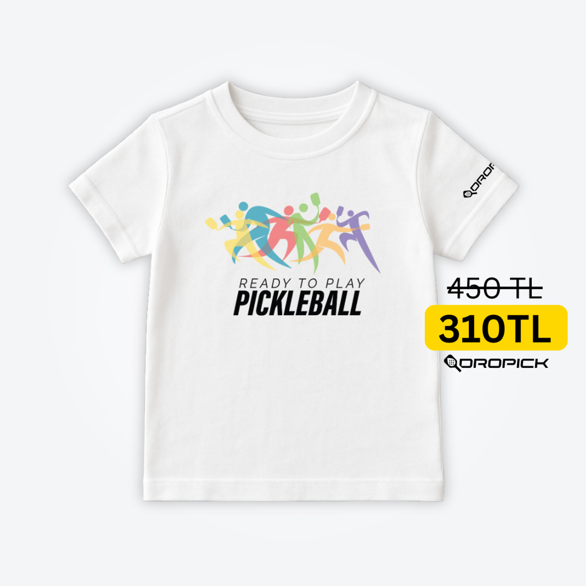 Dropick "Ready to Play Pickleball" Unisex Beyaz Pickleball Tişört - Çocuk