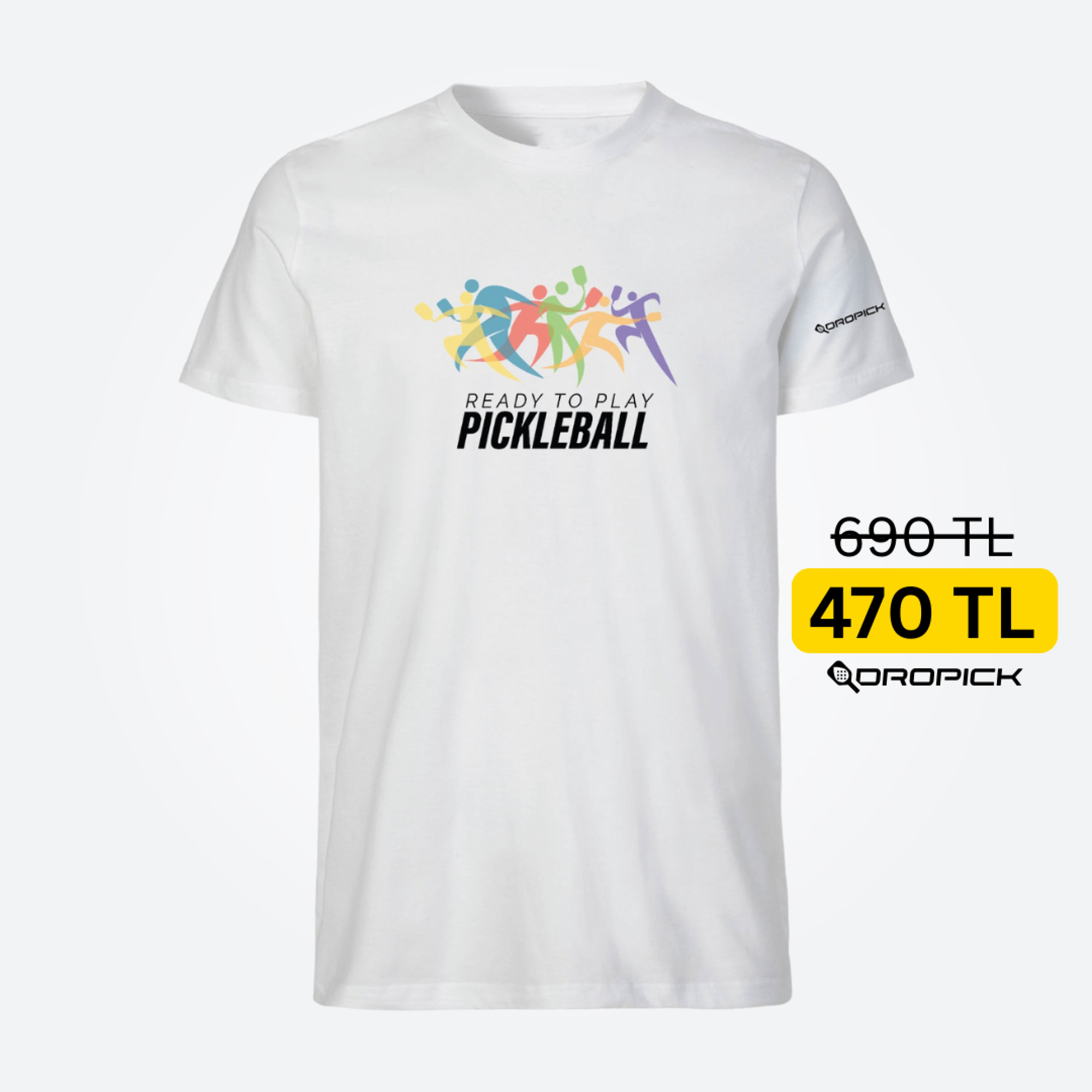 Dropick "Ready to Play Pickleball" Unisex Beyaz Pickleball Tişört - Yetişkin