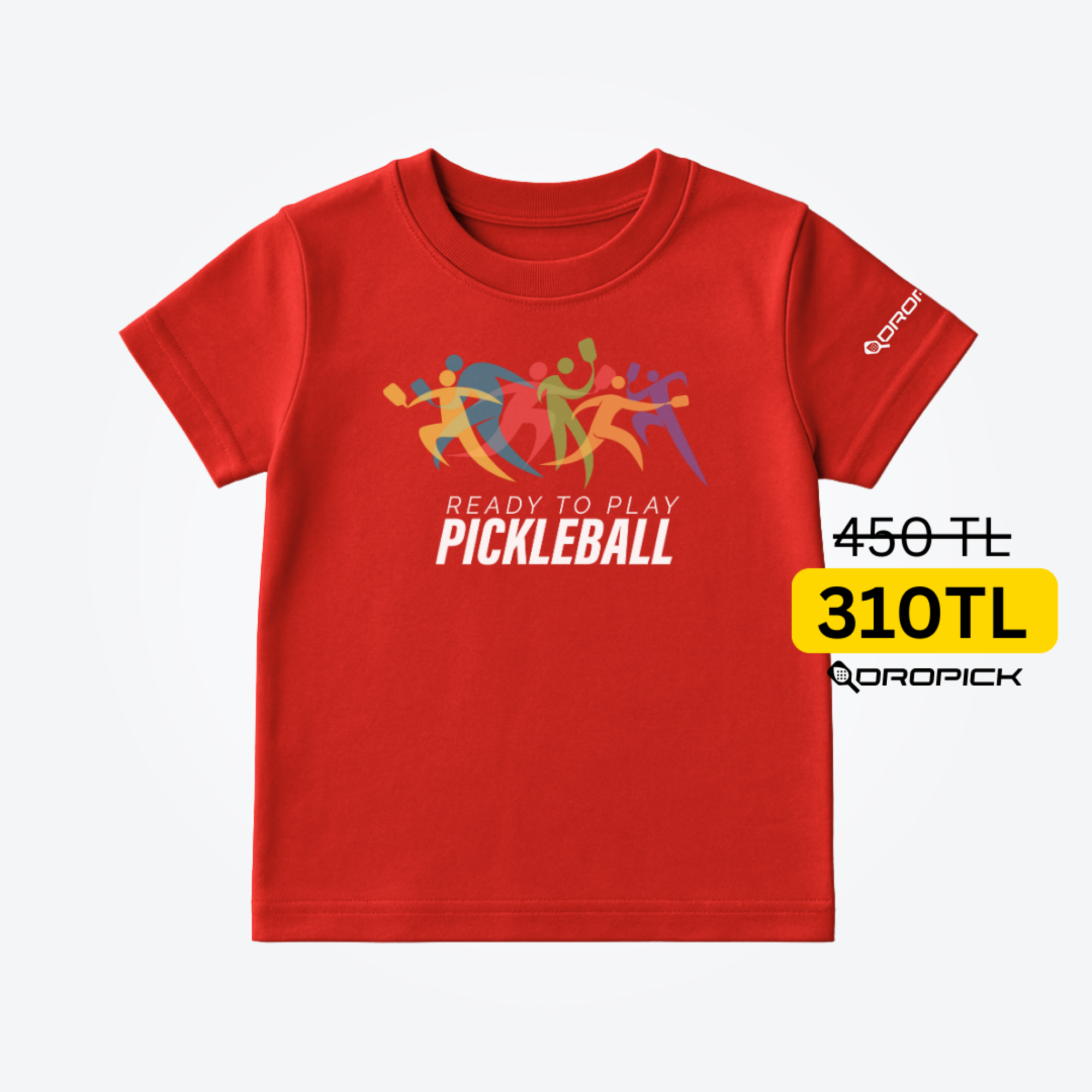 Dropick "Ready to Play Pickleball" Unisex Kırmızı Pickleball Tişört - Çocuk