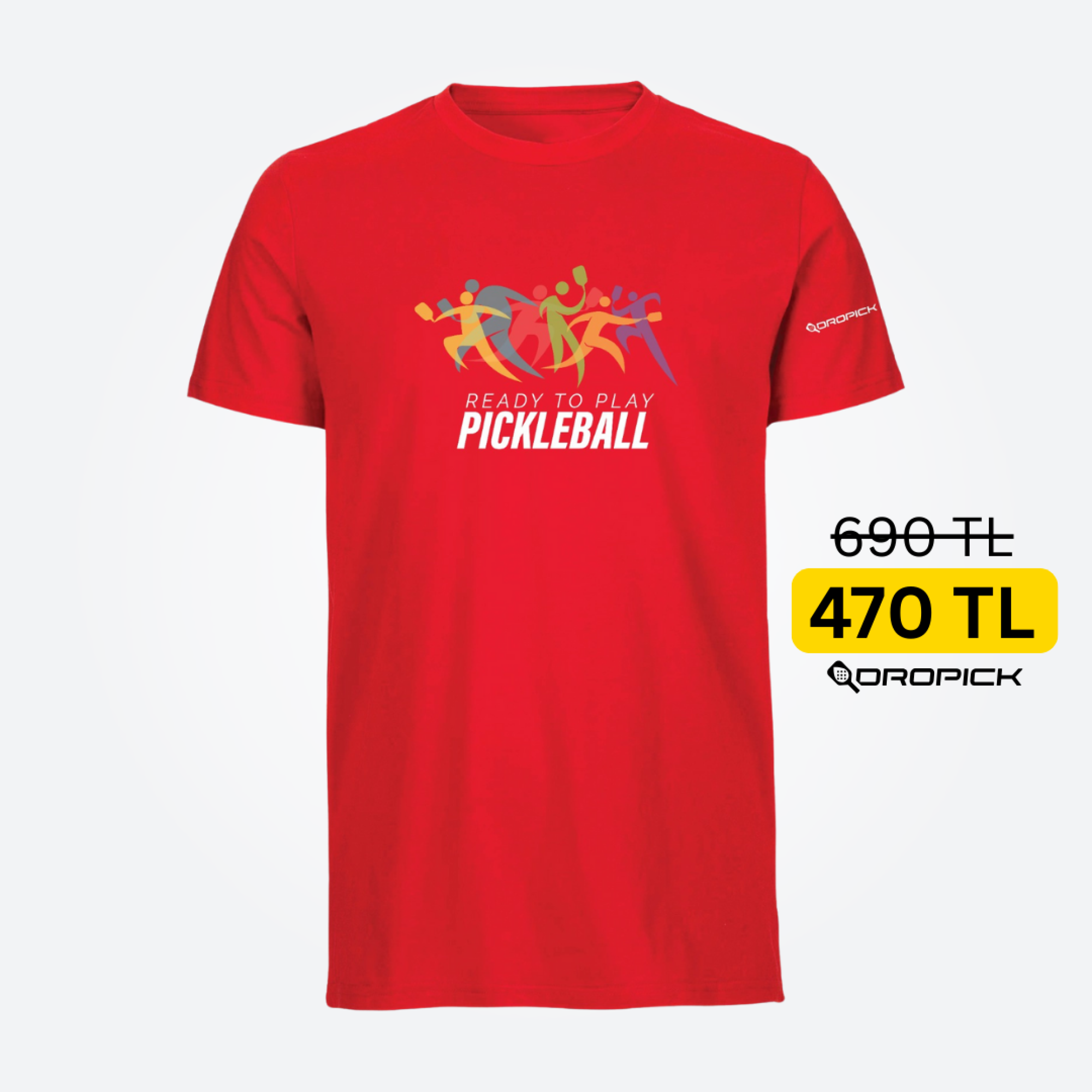 Dropick "Ready to Play Pickleball" Unisex Kırmızı Pickleball Tişört - Yetişkin