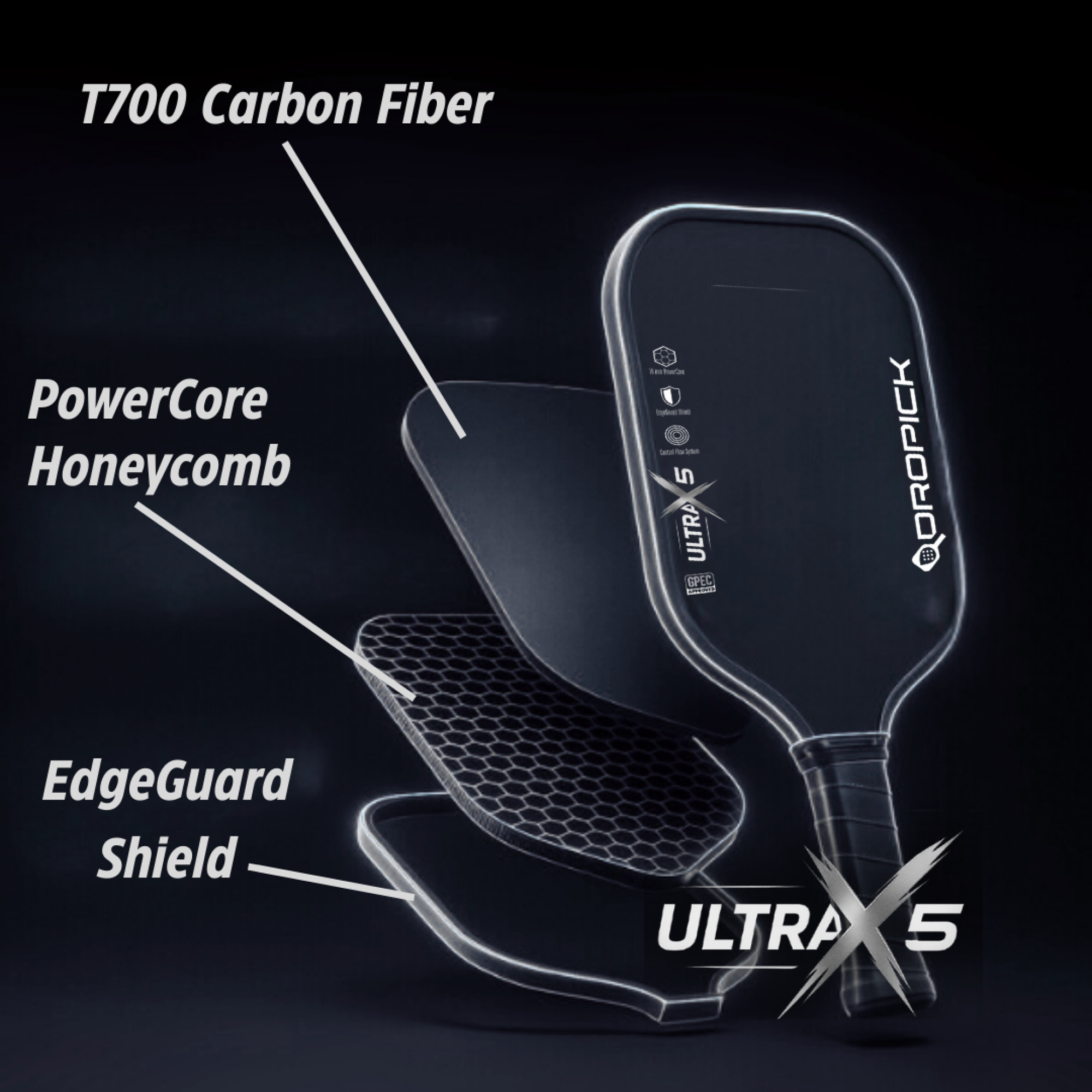 Dropick Ultra X5 - Gen 4 Teknolojili Kontrollü Pickleball Raketi - 5