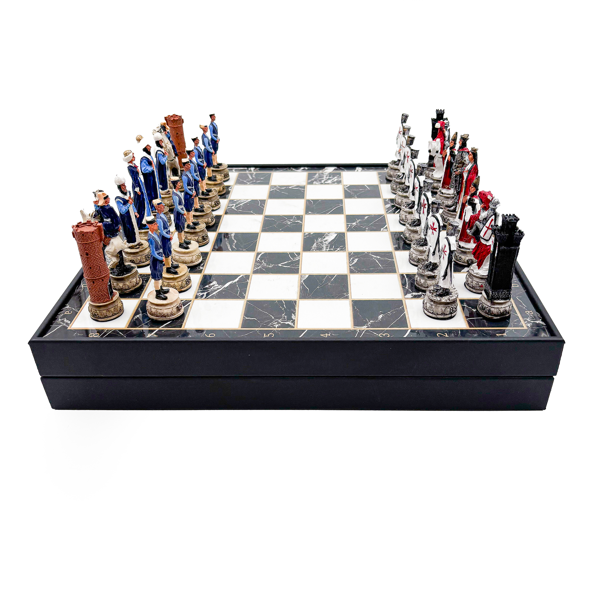 El Boyamalı Osmanlı – Haçlı Temalı Satranç Takımı – Polyester Taşlı Ahşap Kapaklı Kutu - 9