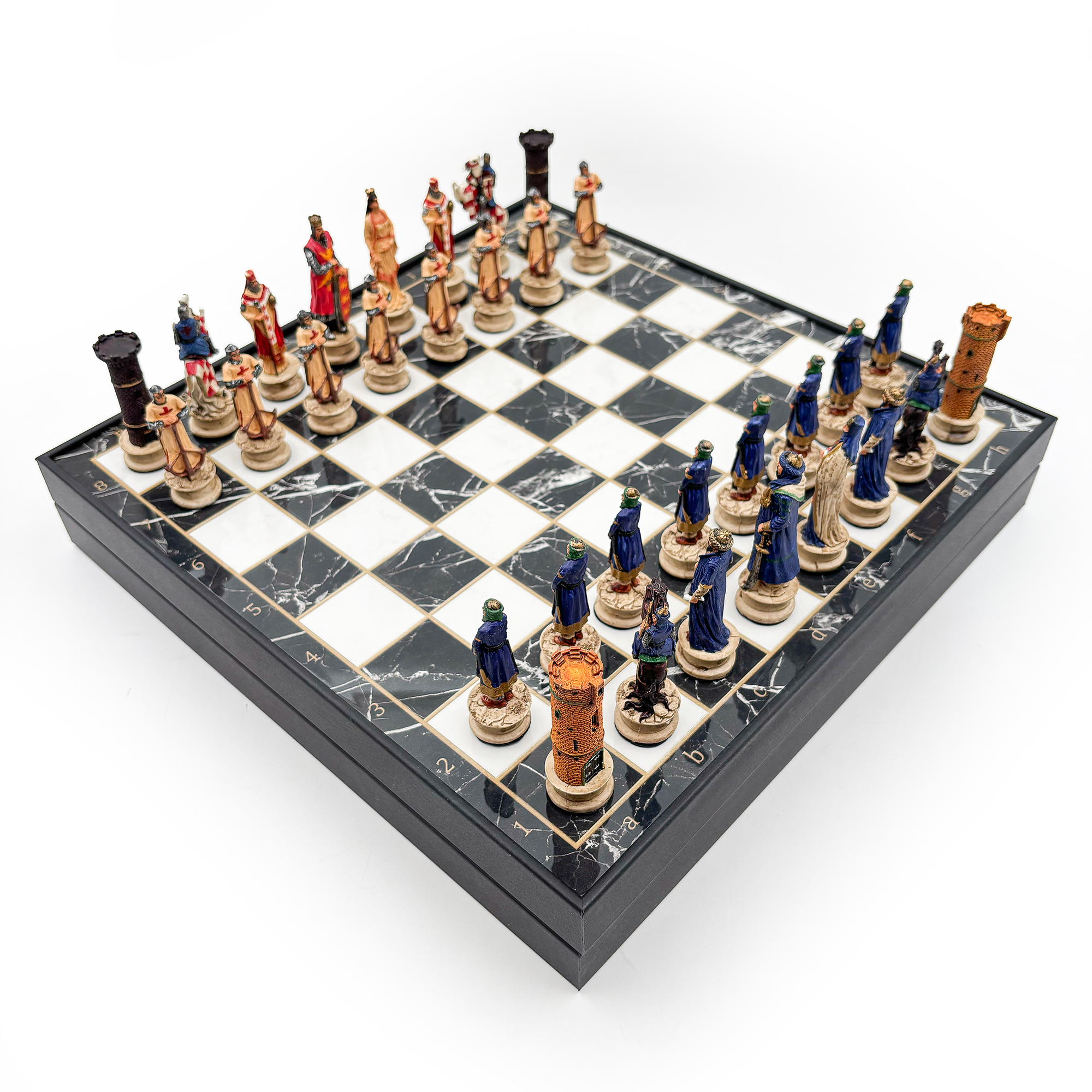 El Boyamalı Pers – Haçlı Temalı Satranç Takımı – Polyester Taşlı Ahşap Kapaklı Kutu - 5