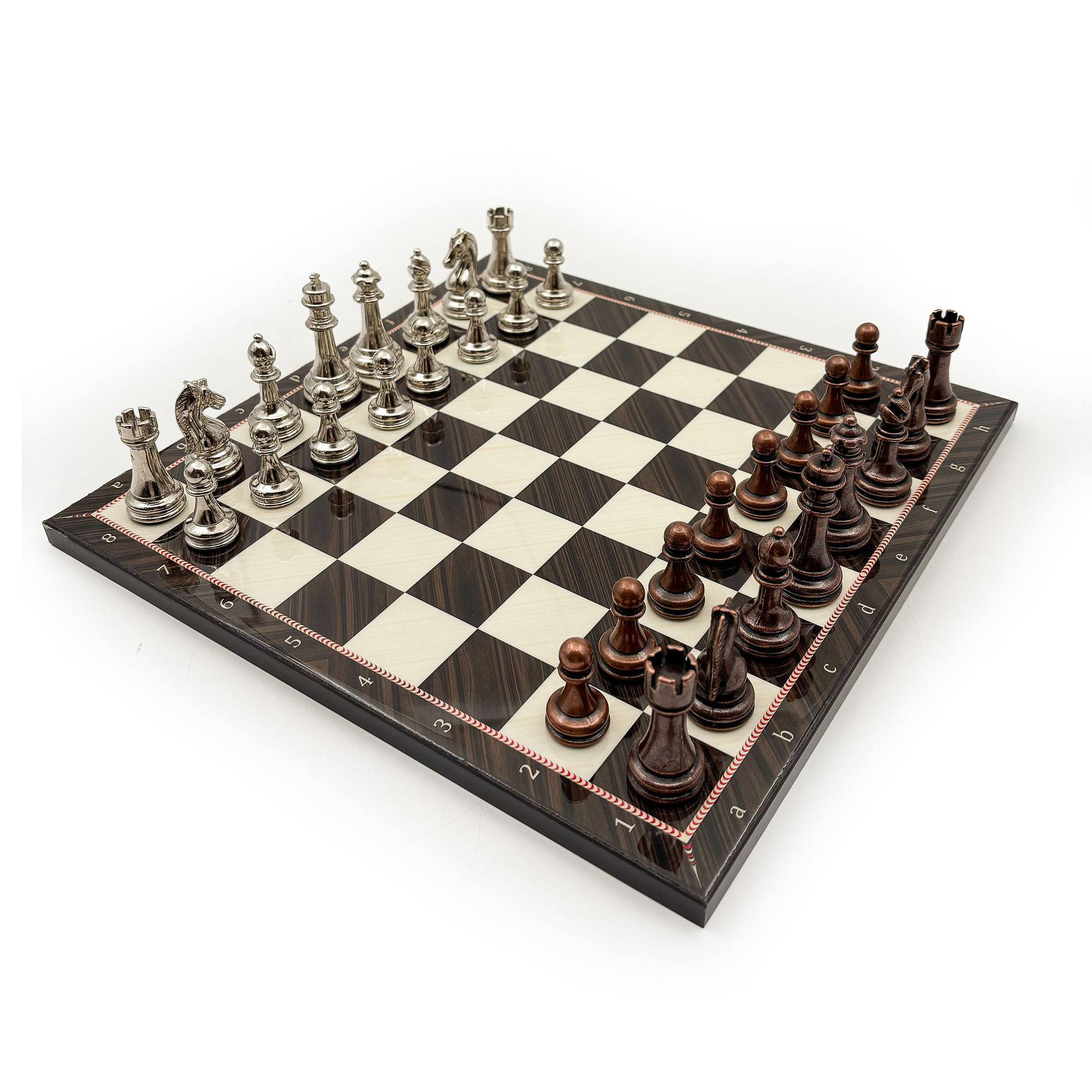 El Yapımı Ceviz Desenli Ahşap Satranç Takımı – Metal Taşlı CD30 - 5