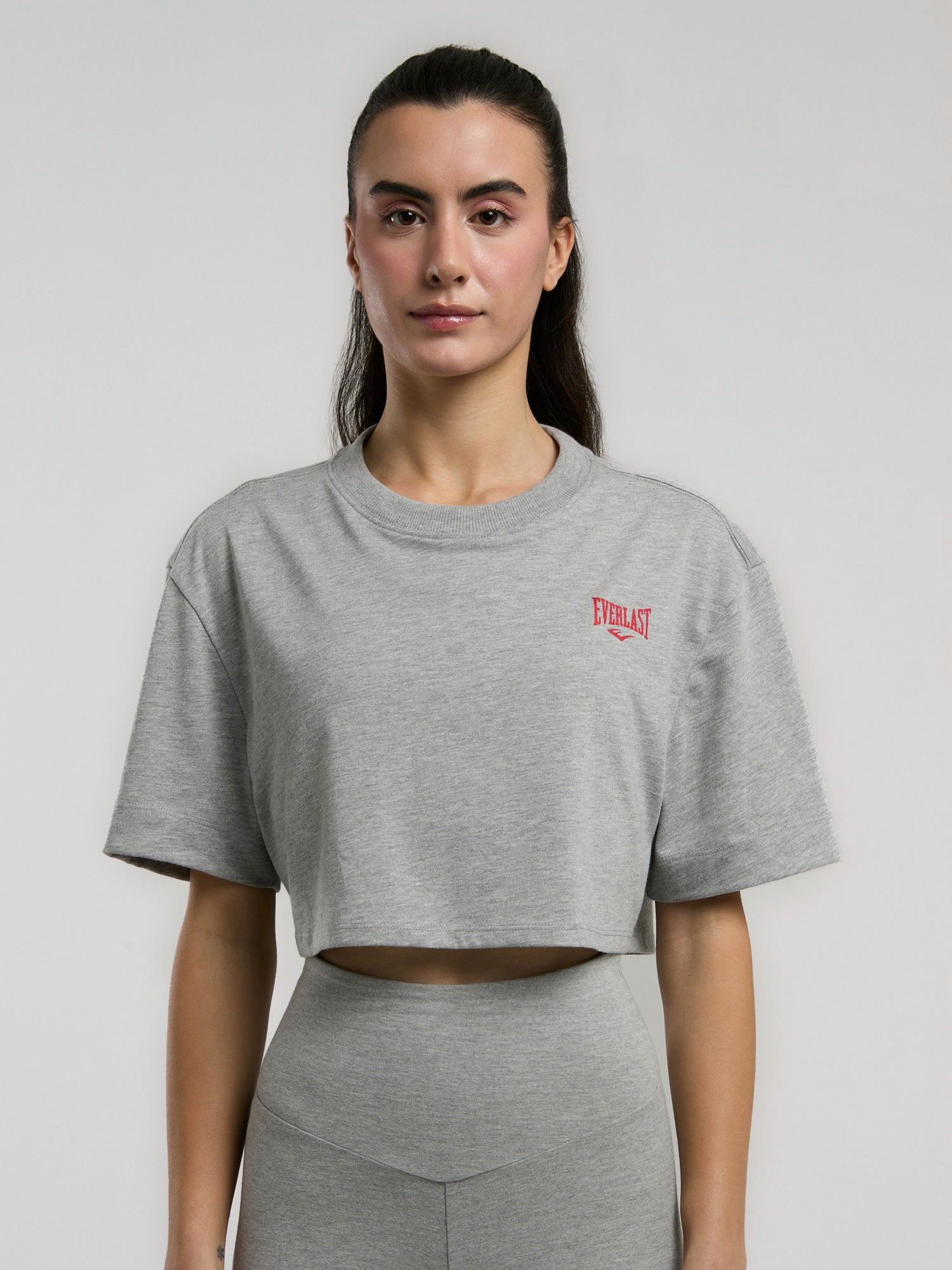 Ever Essentials Comfort Gri Melanj Kadın Crop Tişört