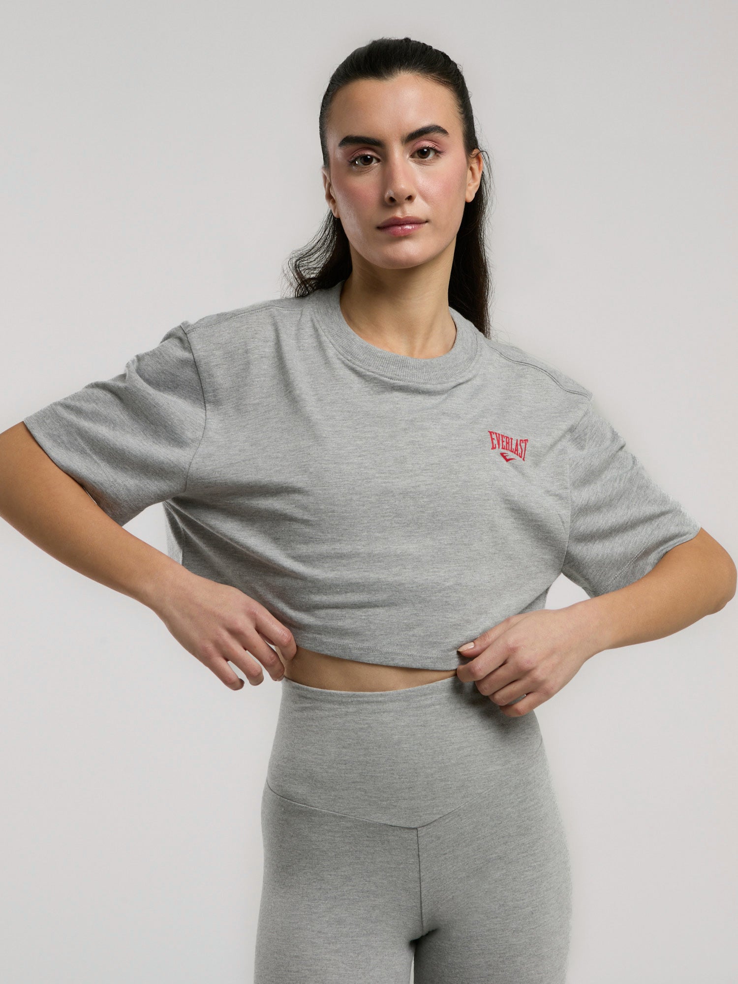 Ever Essentials Comfort Gri Melanj Kadın Crop Tişört - 4