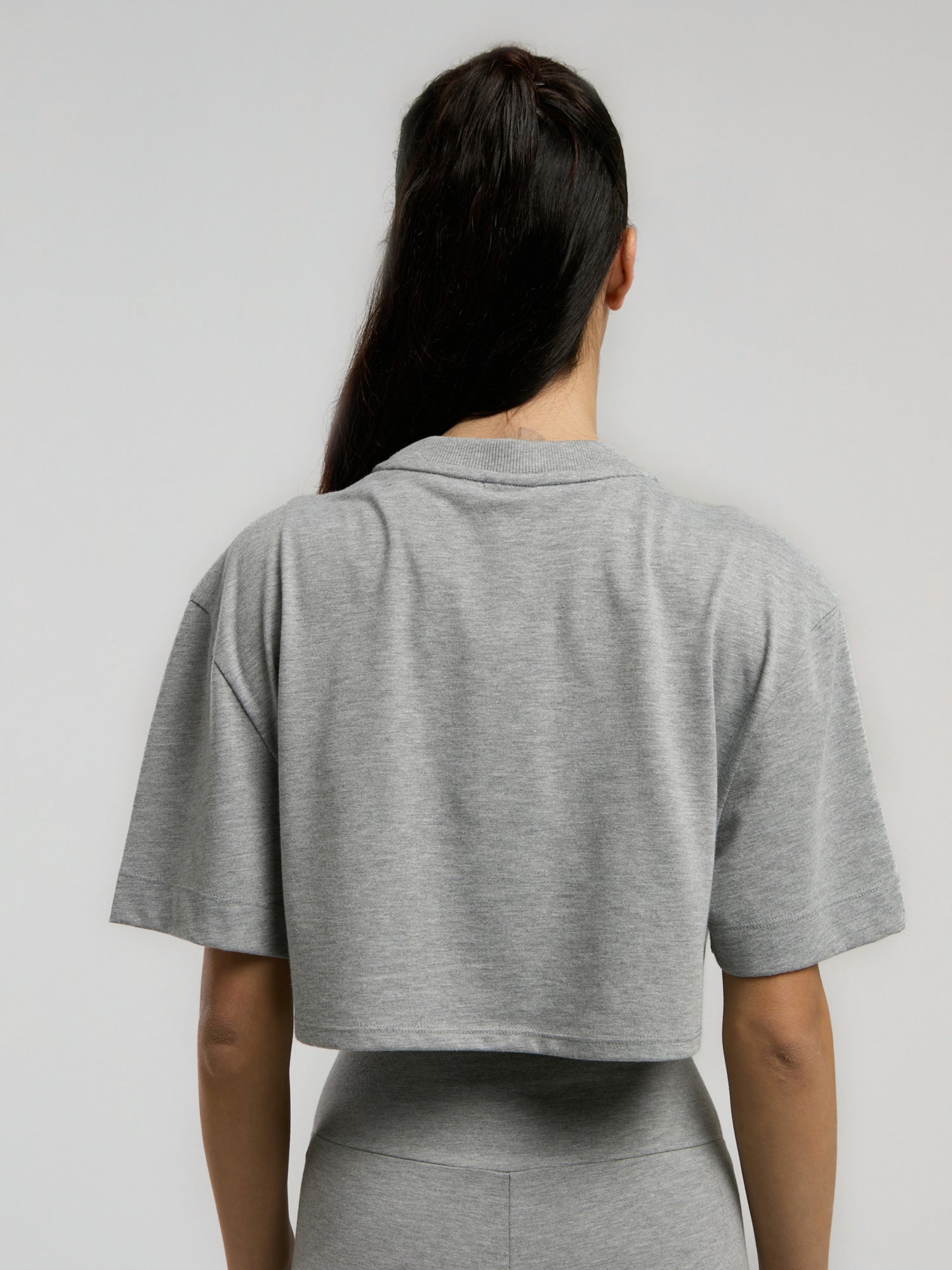 Ever Essentials Comfort Gri Melanj Kadın Crop Tişört - 5