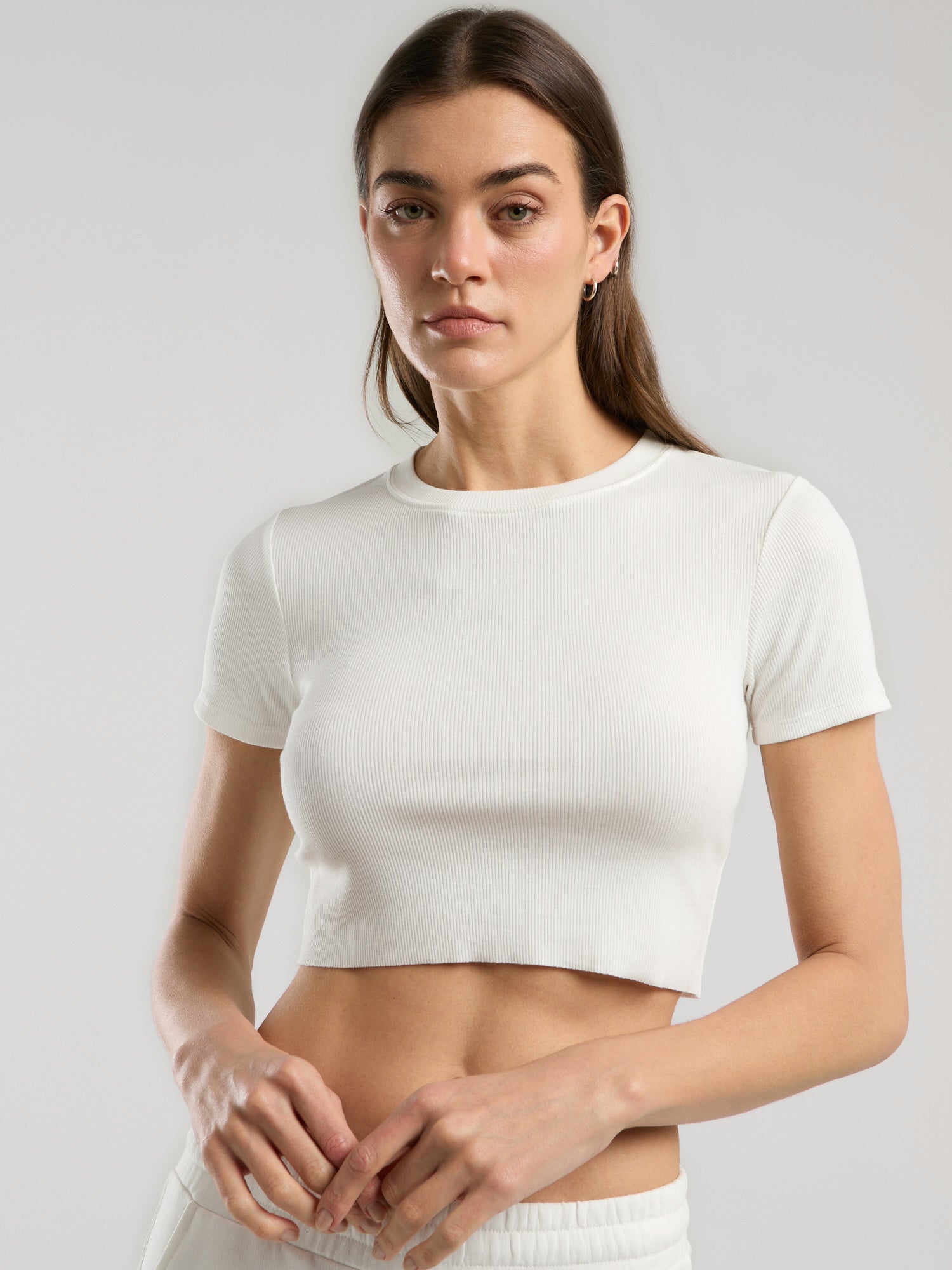 Ever Relaxed Rib Beyaz Kadın Crop Tişört