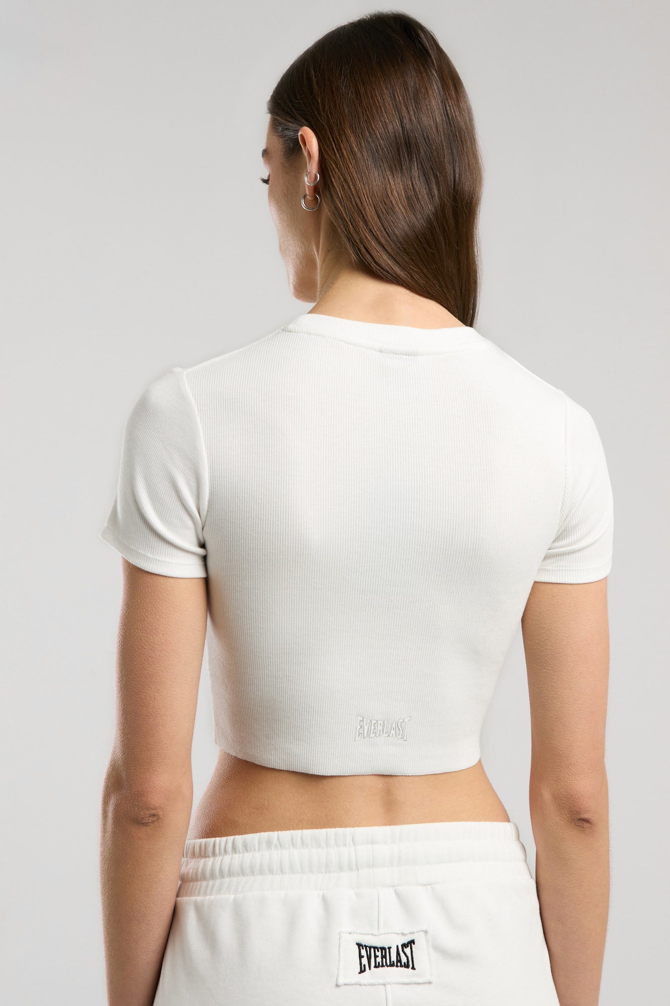 Ever Relaxed Rib Beyaz Kadın Crop Tişört - 3
