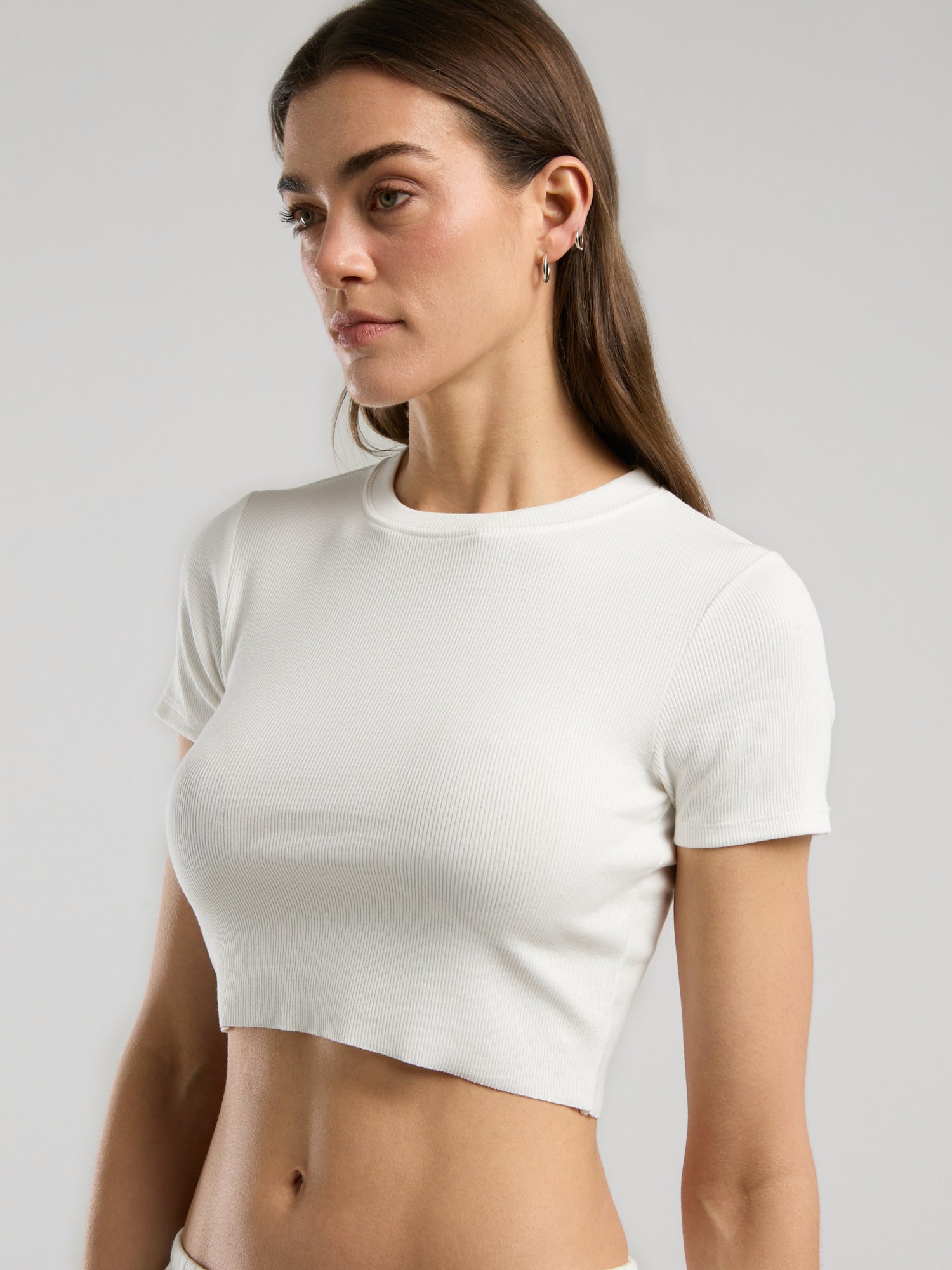 Ever Relaxed Rib Beyaz Kadın Crop Tişört - 4