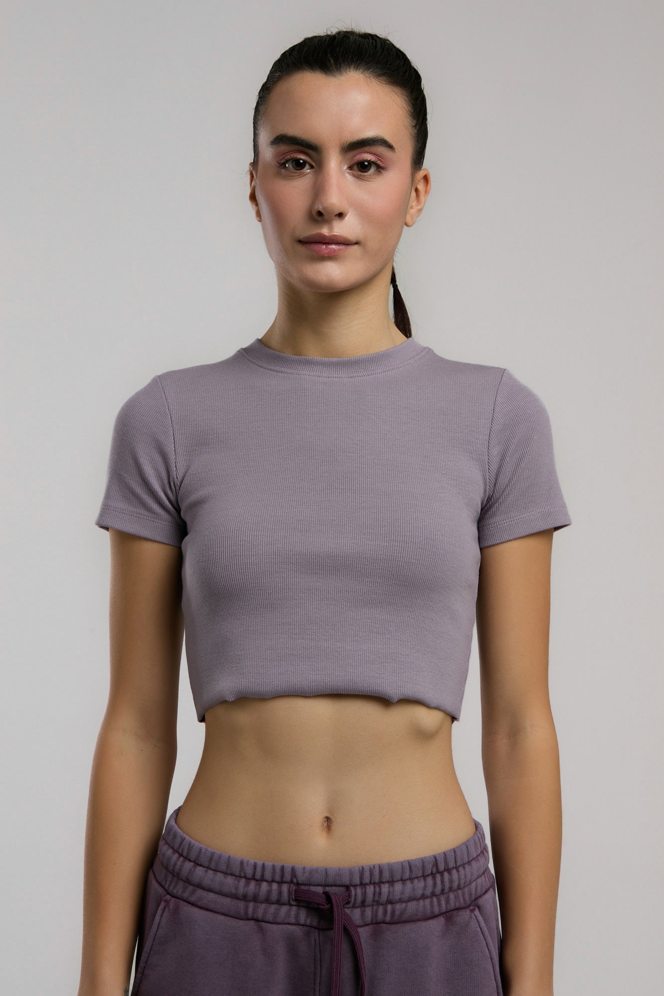 Ever Relaxed Rib Mürdüm Kadın Crop Tişört
