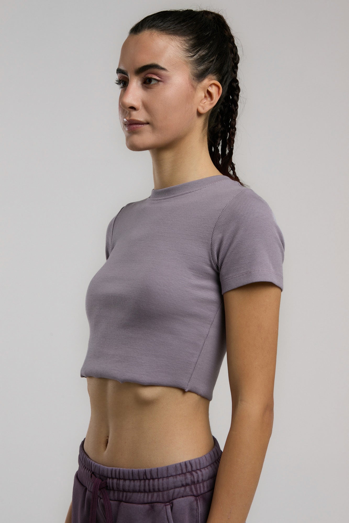Ever Relaxed Rib Mürdüm Kadın Crop Tişört - 4