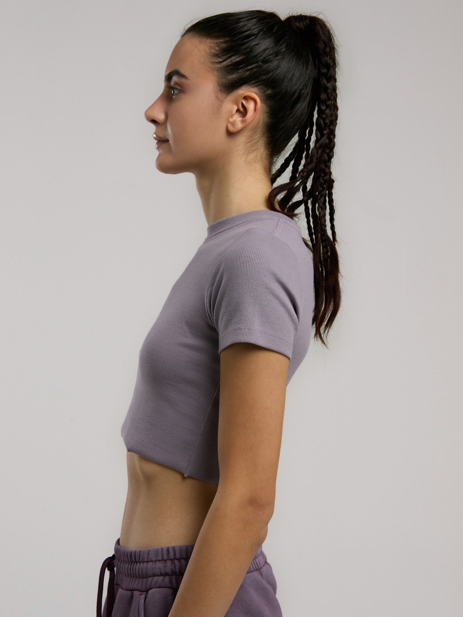 Ever Relaxed Rib Mürdüm Kadın Crop Tişört - 5