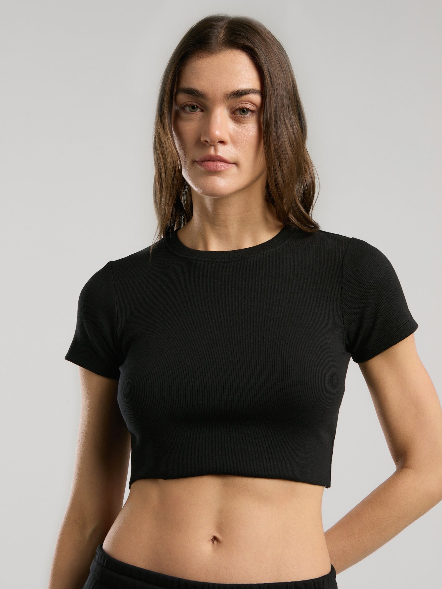 Ever Relaxed Rib Siayh Kadın Crop Tişört