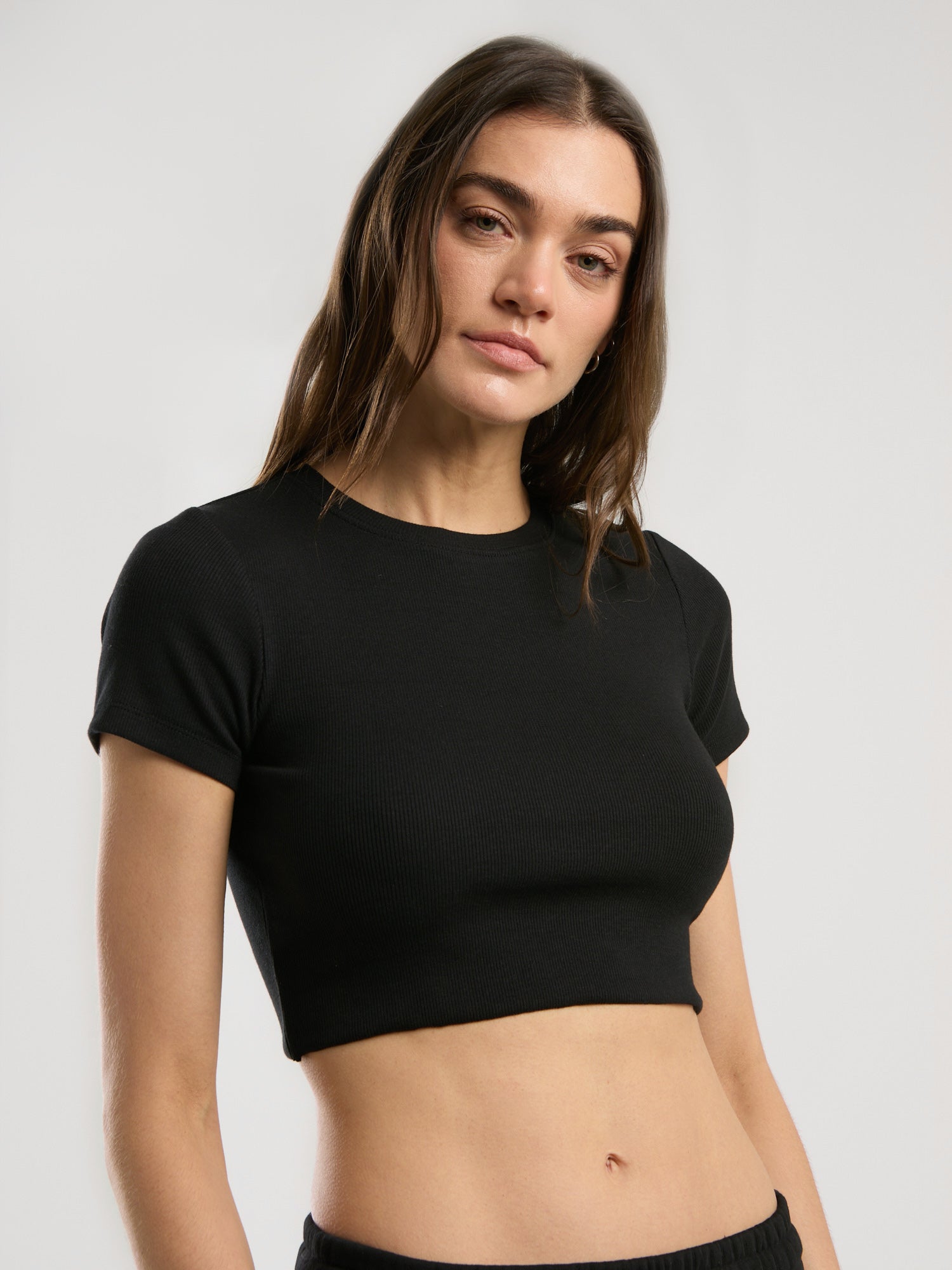 Ever Relaxed Rib Siayh Kadın Crop Tişört - 4