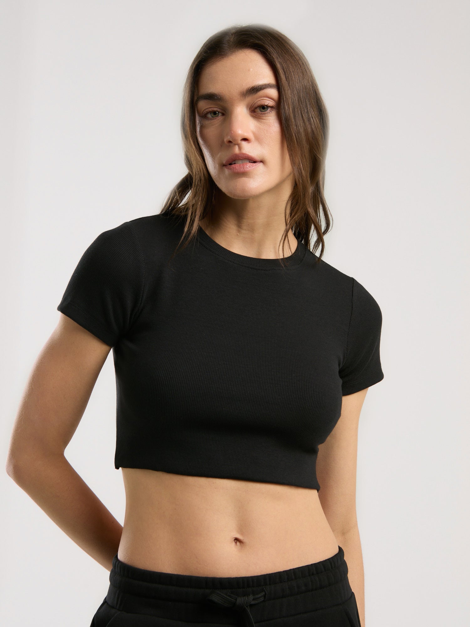 Ever Relaxed Rib Siayh Kadın Crop Tişört - 5