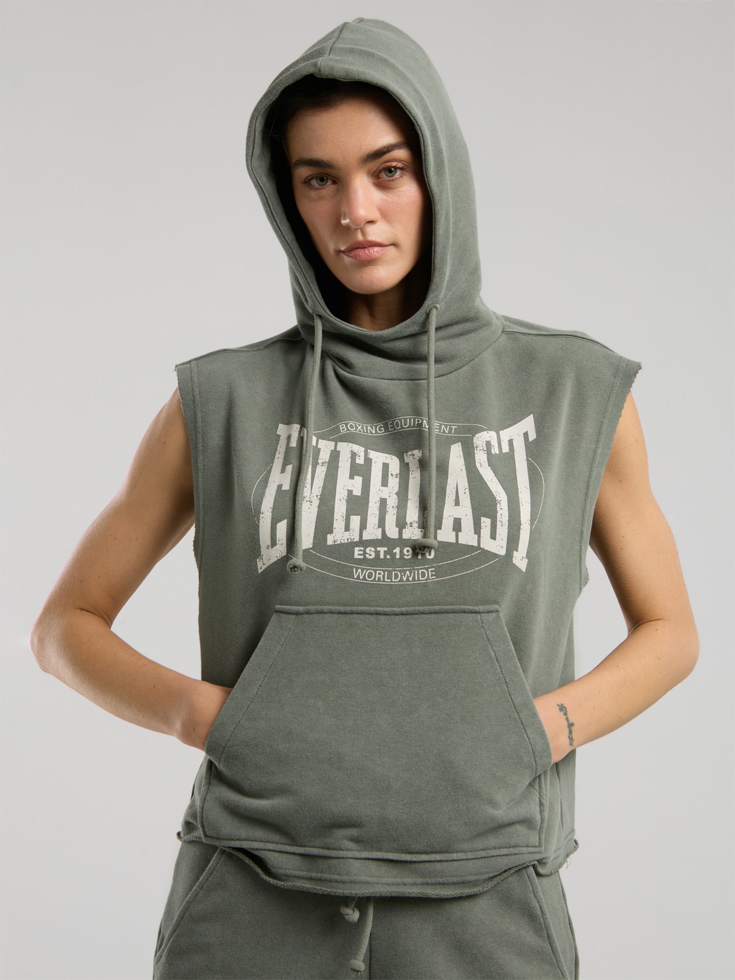 Everlast Authentic Boxing Wmn Oversize Haki Kadın Kolsuz Sweatshirt