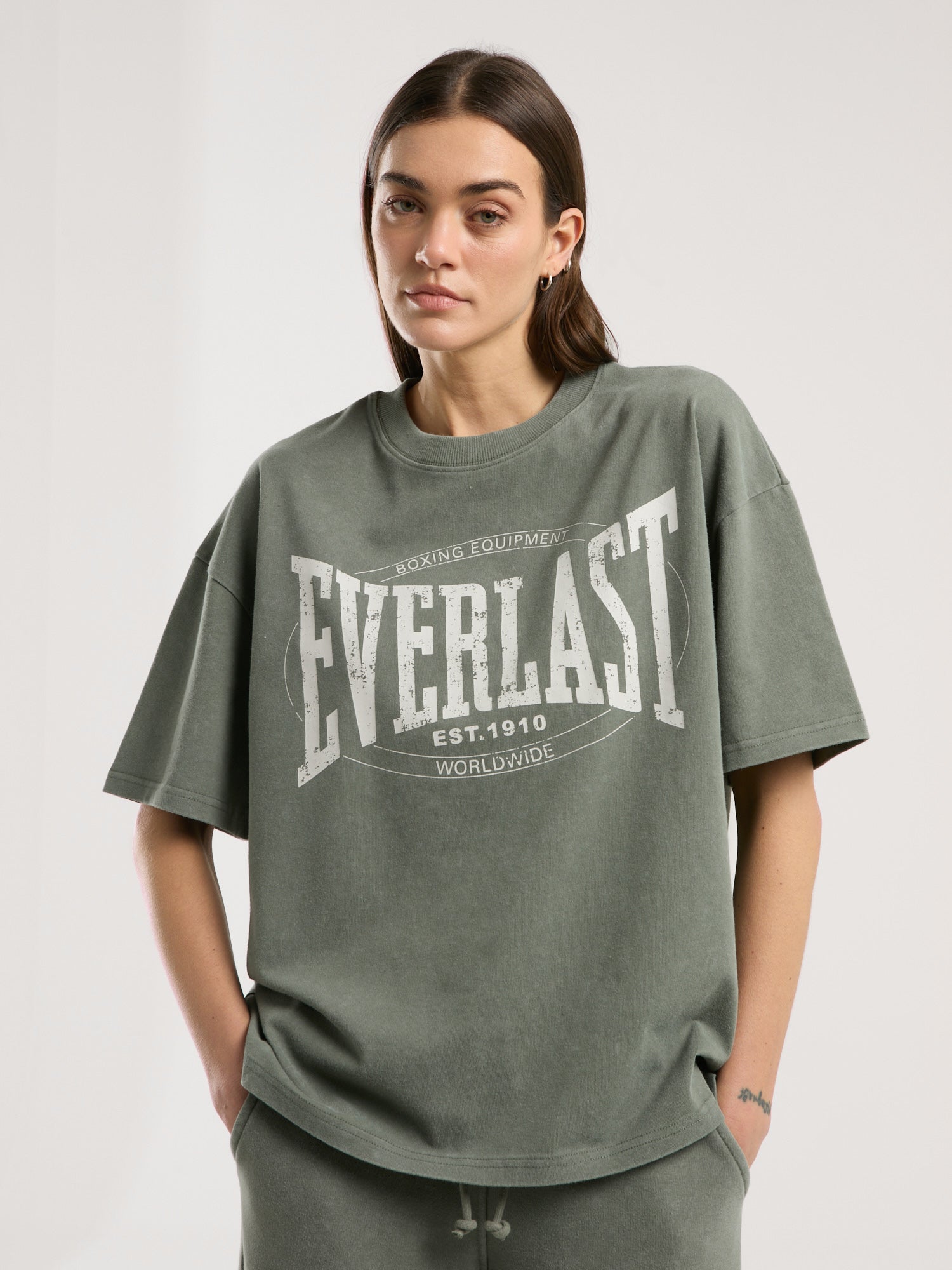 Everlast Authentic Boxing Wmn Oversize Haki Kadın Tişört