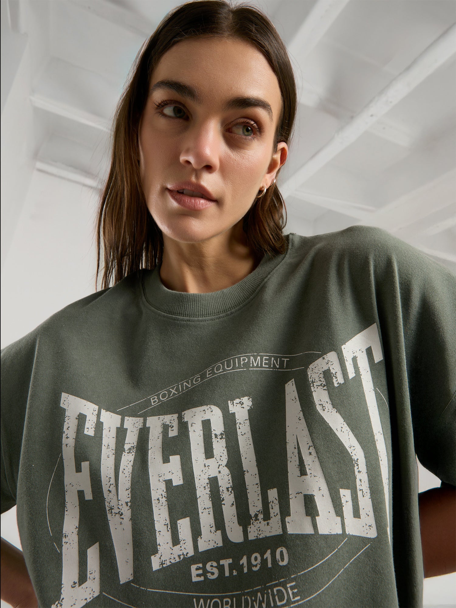 Everlast Authentic Boxing Wmn Oversize Haki Kadın Tişört - 3