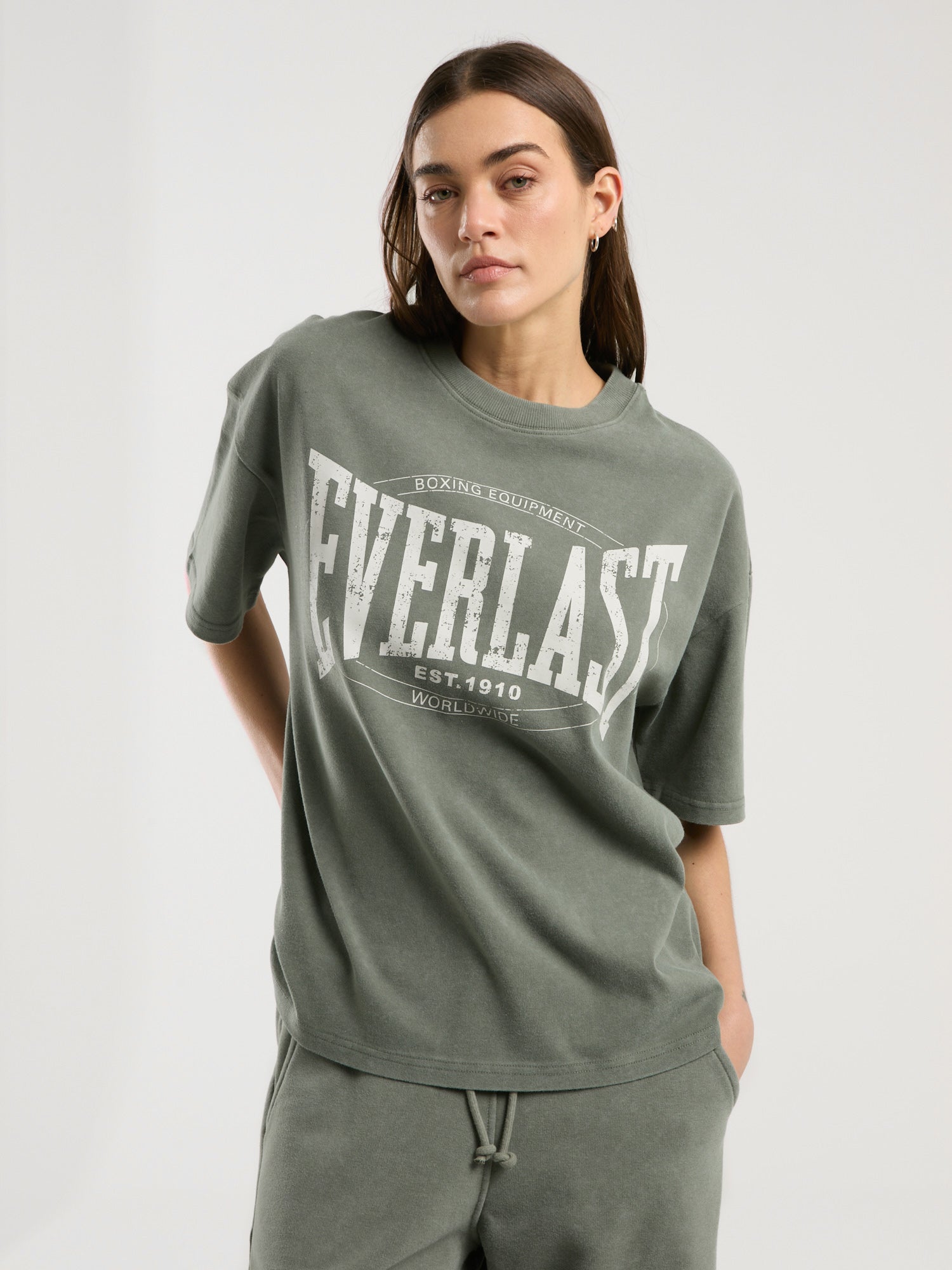 Everlast Authentic Boxing Wmn Oversize Haki Kadın Tişört - 4