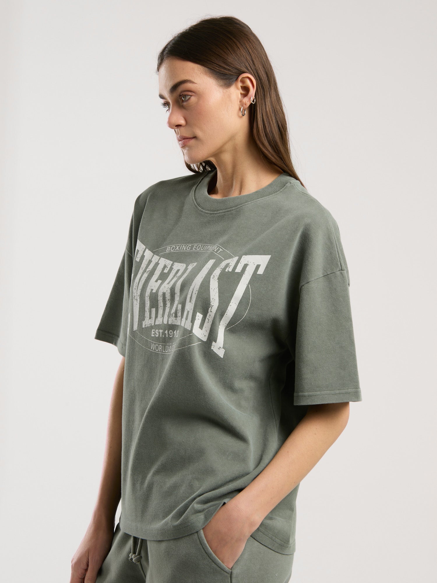 Everlast Authentic Boxing Wmn Oversize Haki Kadın Tişört - 5