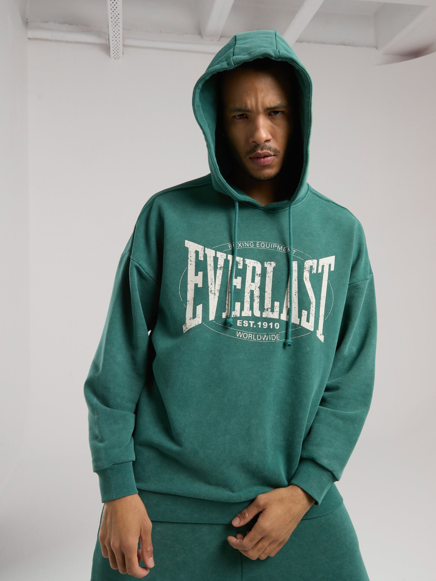 Everlast Authentic Boxing Oversize Koyu Yeşil Erkek Kapüşonlu Sweatshirt - 3