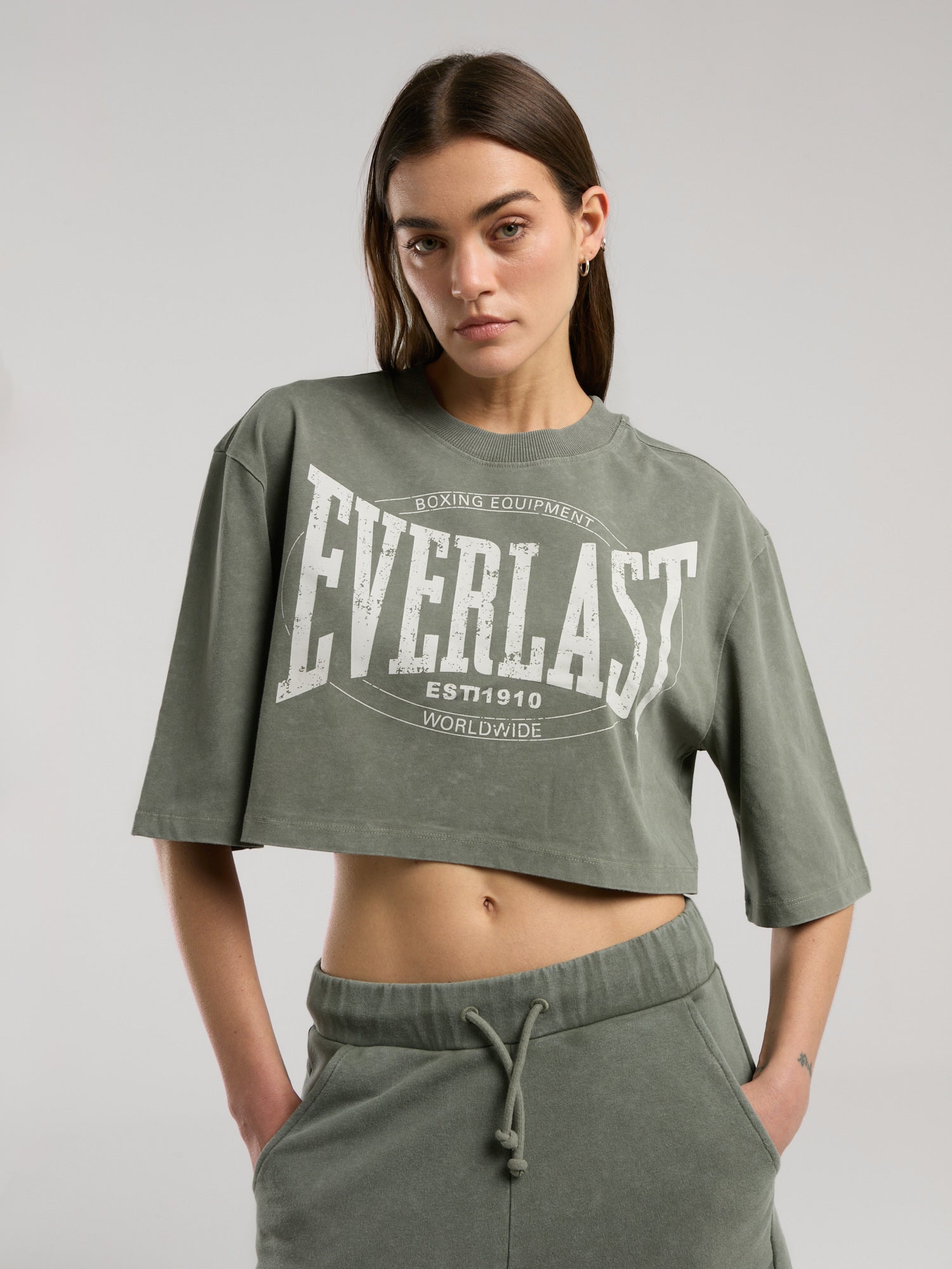 Everlast Authentic Boxing Wmn Haki Kadın Crop Tişört