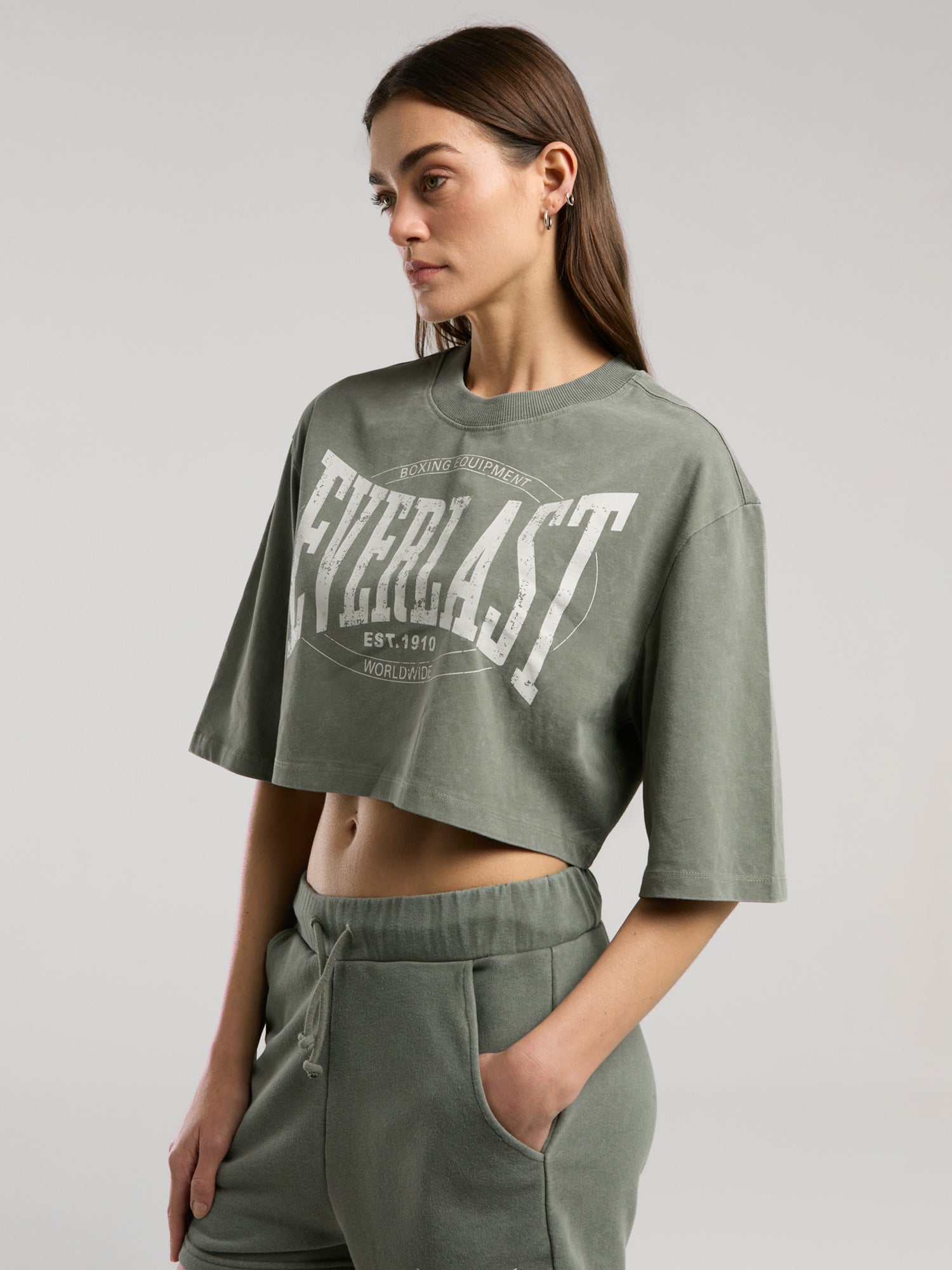 Everlast Authentic Boxing Wmn Haki Kadın Crop Tişört - 5