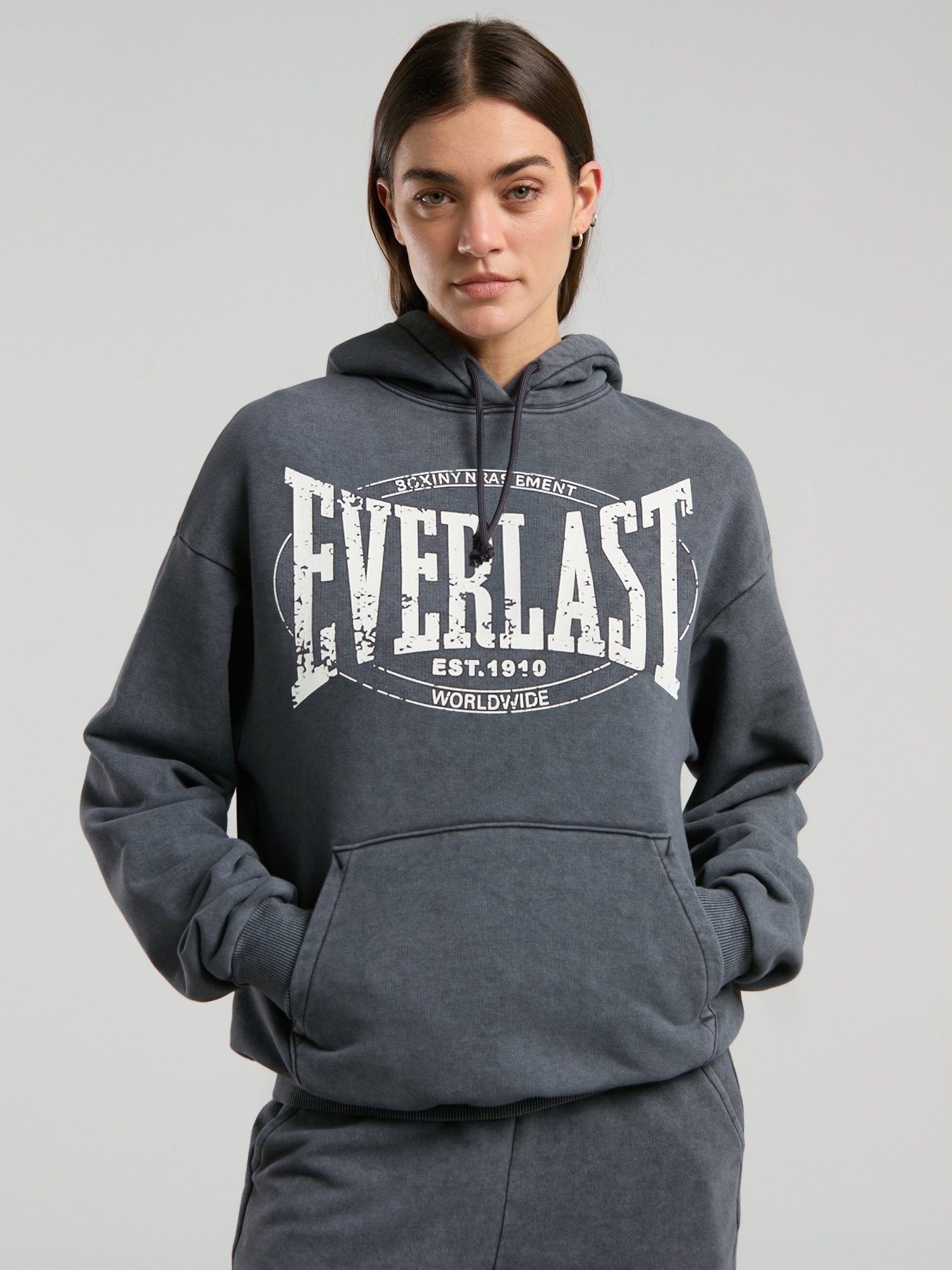 Everlast Authentic Boxing Wmn Oversize Antrasit Kadın Kapüşonlu Sweatshirt