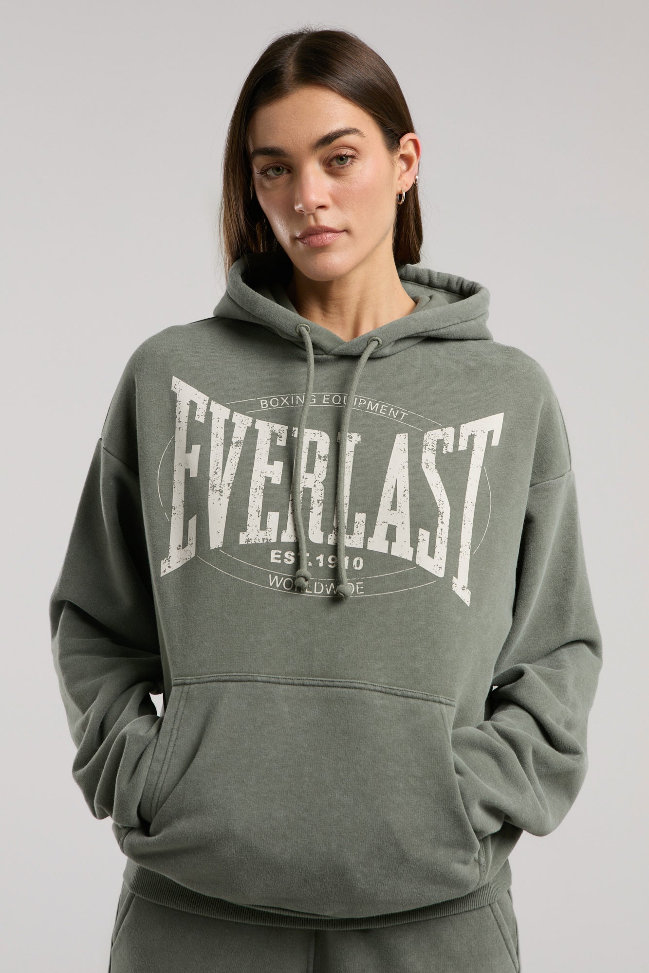 Everlast Authentic Boxing Wmn Oversize Haki Kadın Kapüşonlu Sweatshirt