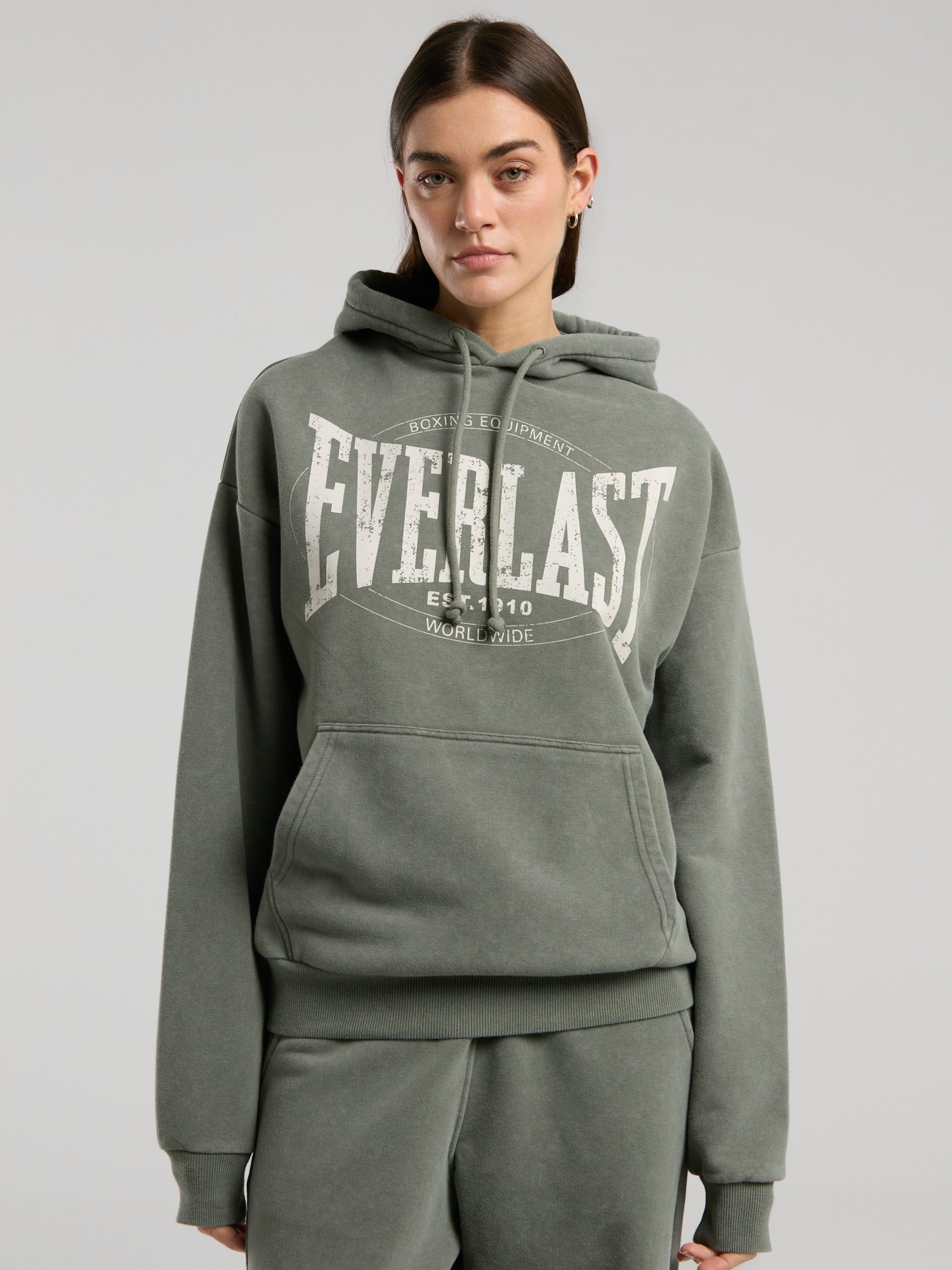 Everlast Authentic Boxing Wmn Oversize Haki Kadın Kapüşonlu Sweatshirt - 5