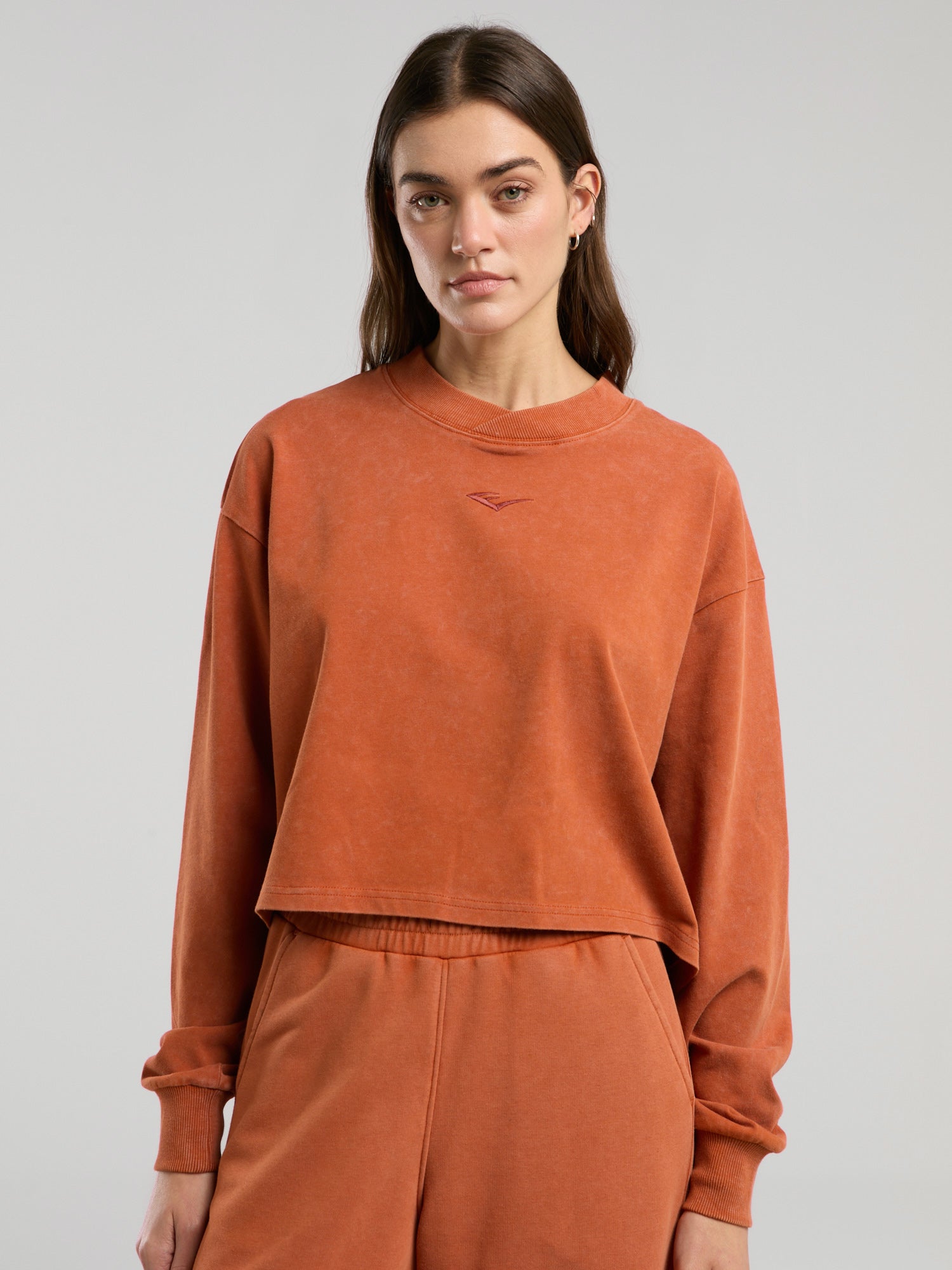 Everlast Bronx 1910 Oversize Turuncu Crop Uzun Kollu Kadın Tişört