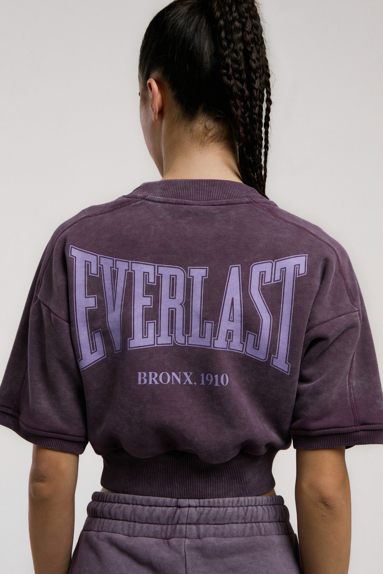 Everlast Bronx 1910 Oversize Mor Crop Kadın Kısa Kollu Sweatshirt