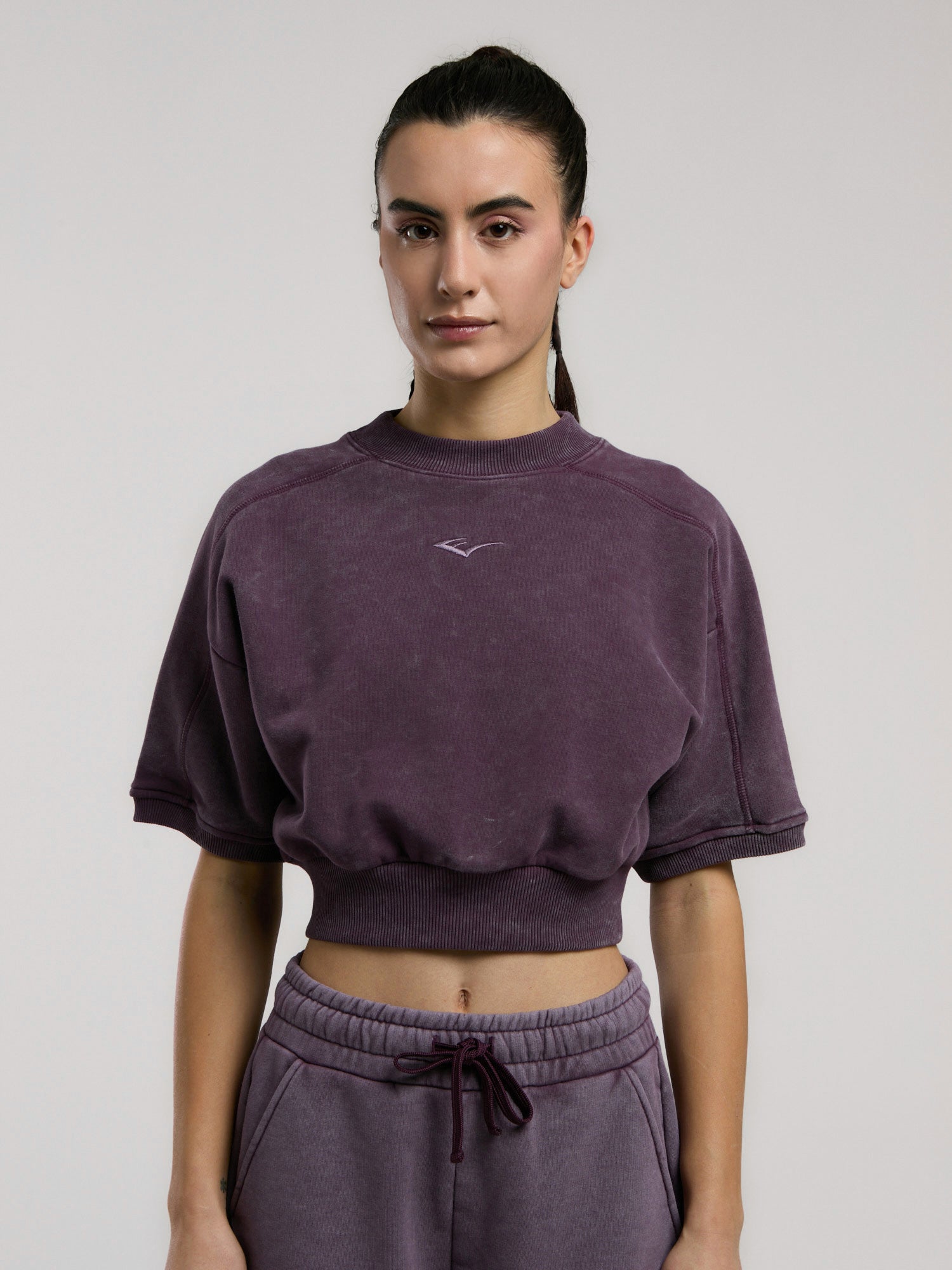 Everlast Bronx 1910 Oversize Mor Crop Kadın Kısa Kollu Sweatshirt - 3