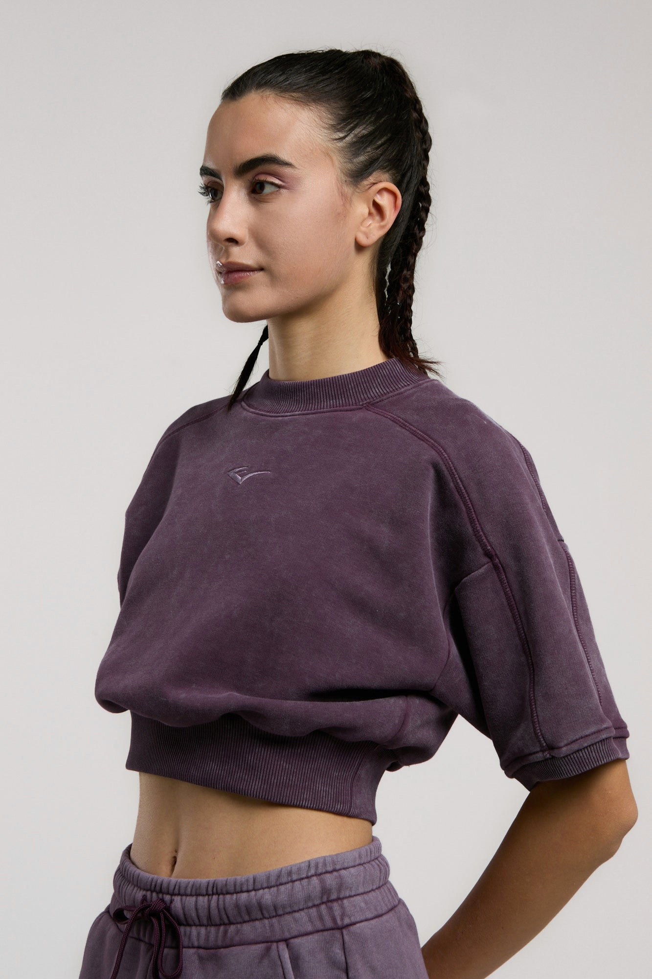 Everlast Bronx 1910 Oversize Mor Crop Kadın Kısa Kollu Sweatshirt - 4