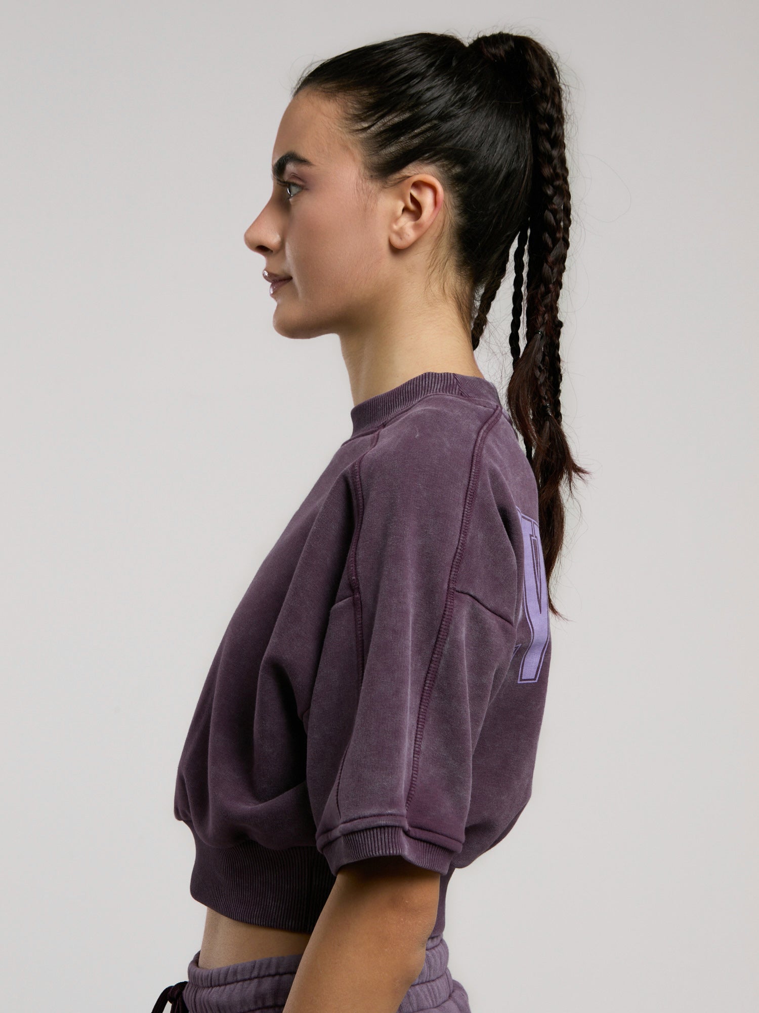 Everlast Bronx 1910 Oversize Mor Crop Kadın Kısa Kollu Sweatshirt - 5